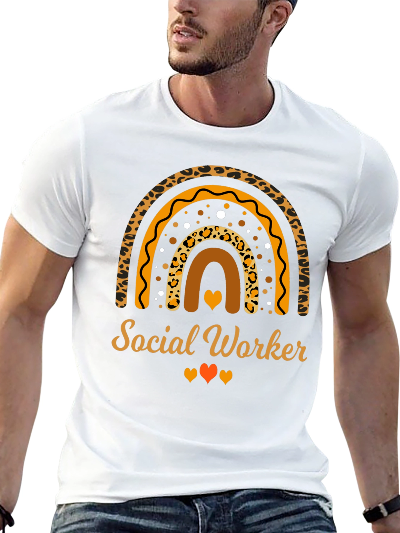 Social Worker Rainbow Leopard Print T-Shirt