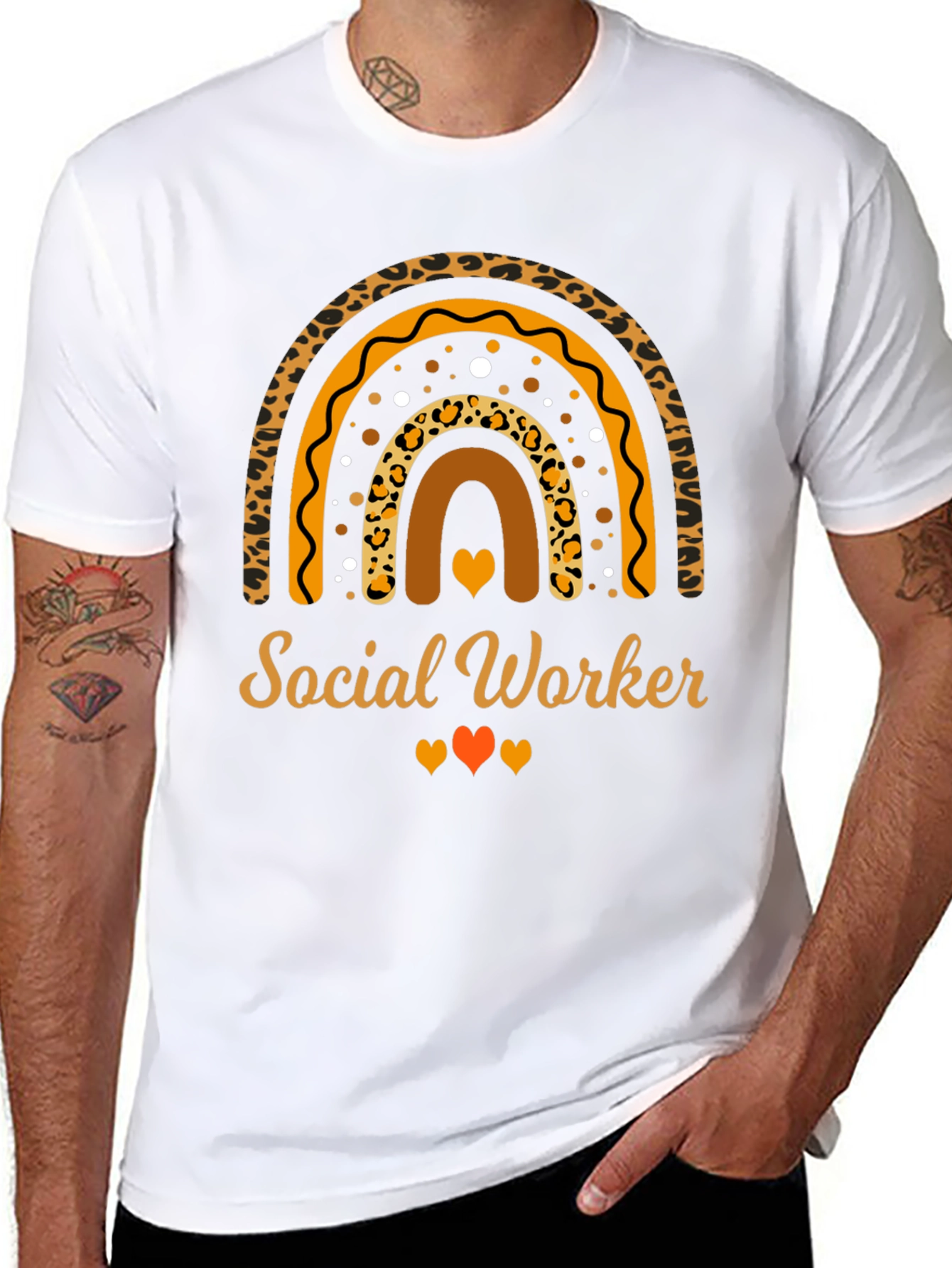 Social Worker Rainbow Leopard Print T-Shirt