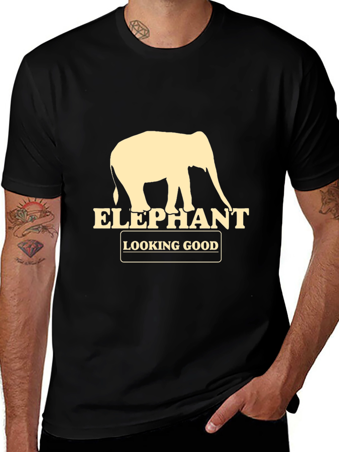 Elephant Looking Good Graphic Tee - Black