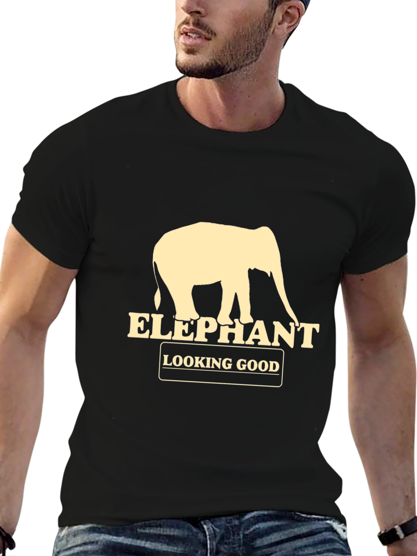 Elephant Looking Good Graphic Tee - Black