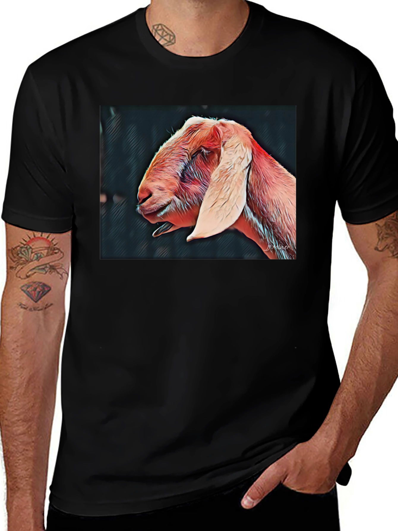 Goat Portrait Black T-Shirt