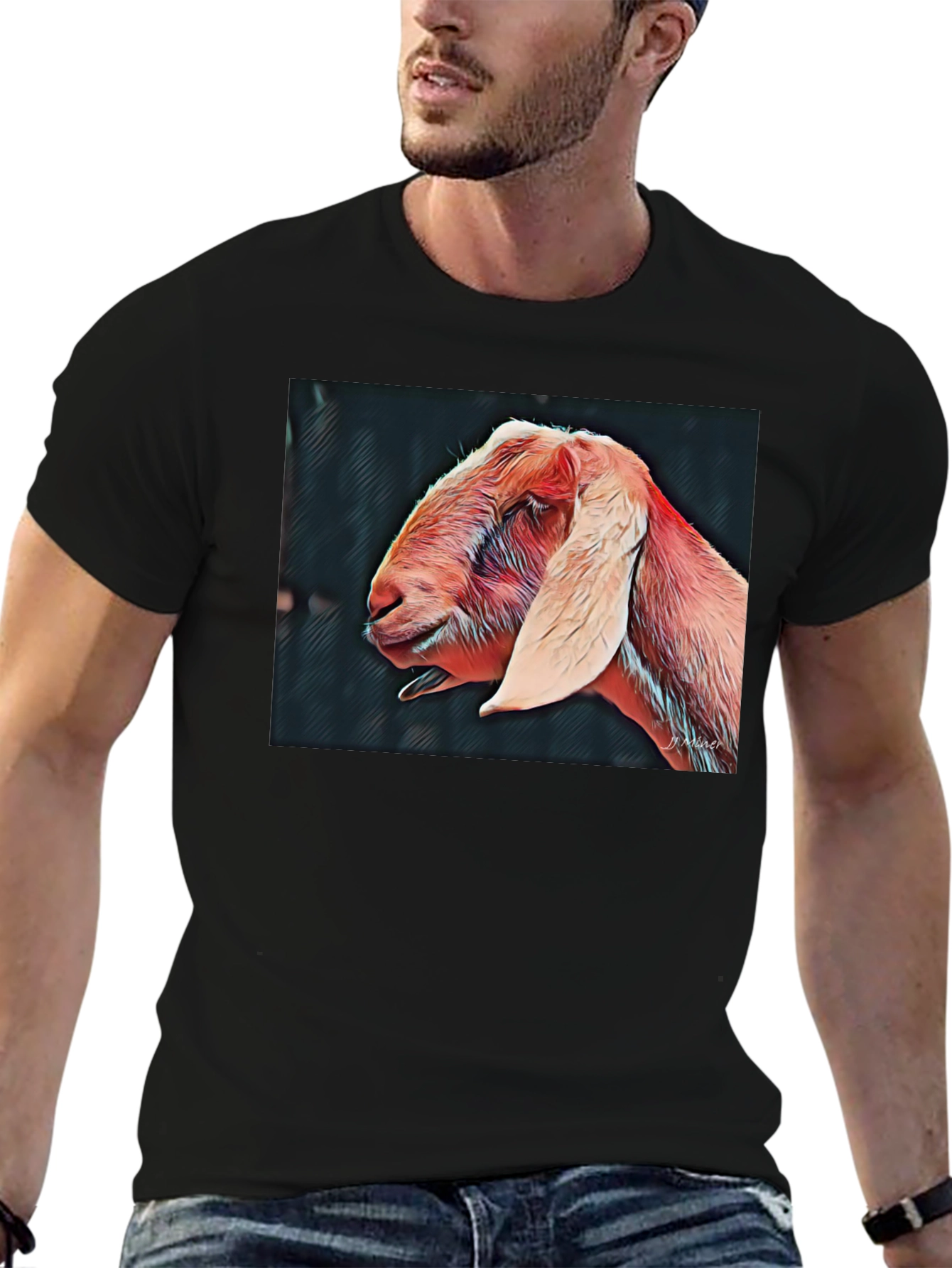 Goat Portrait Black T-Shirt