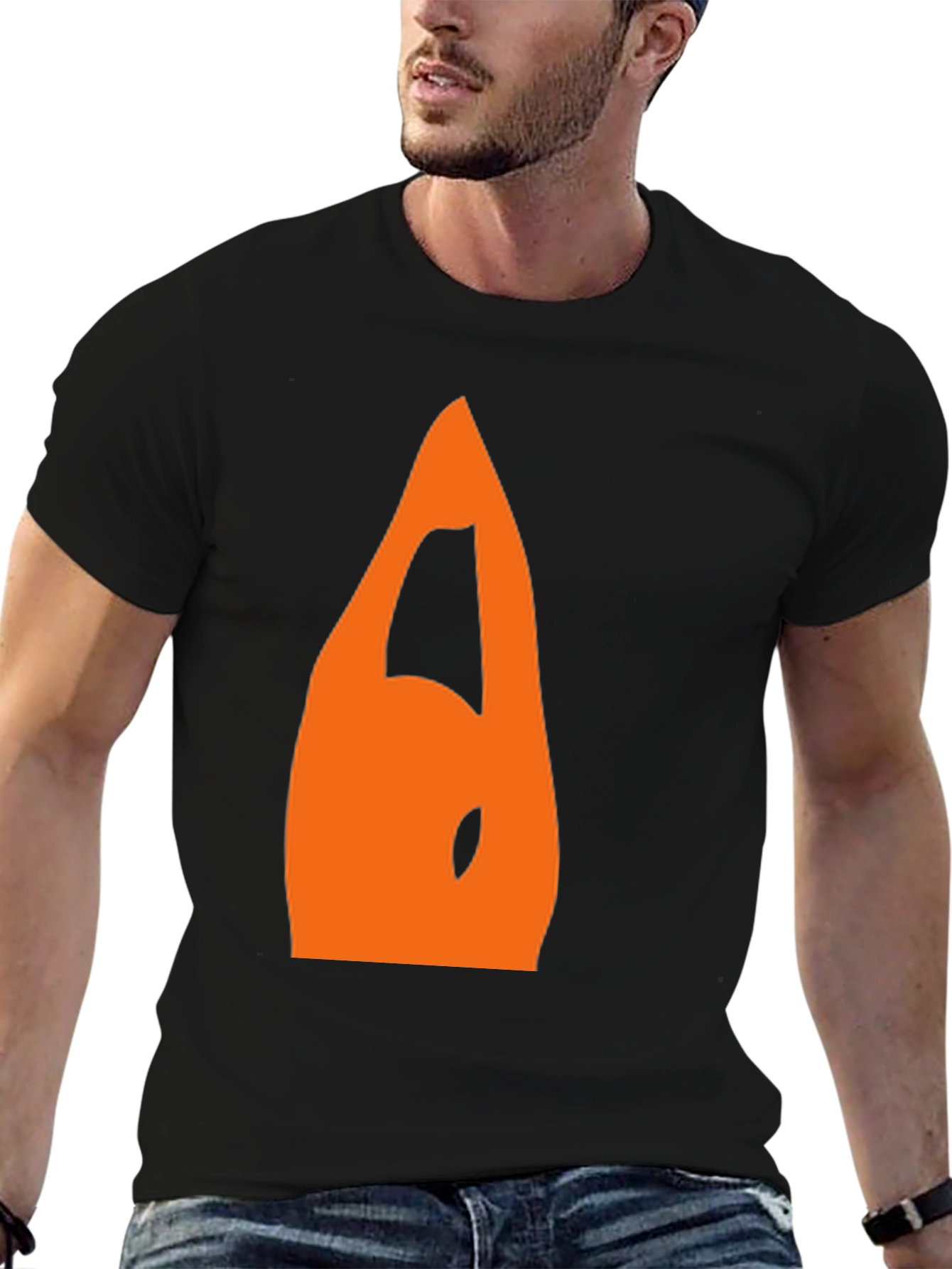 Mens Black T-Shirt with Orange Abstract Design