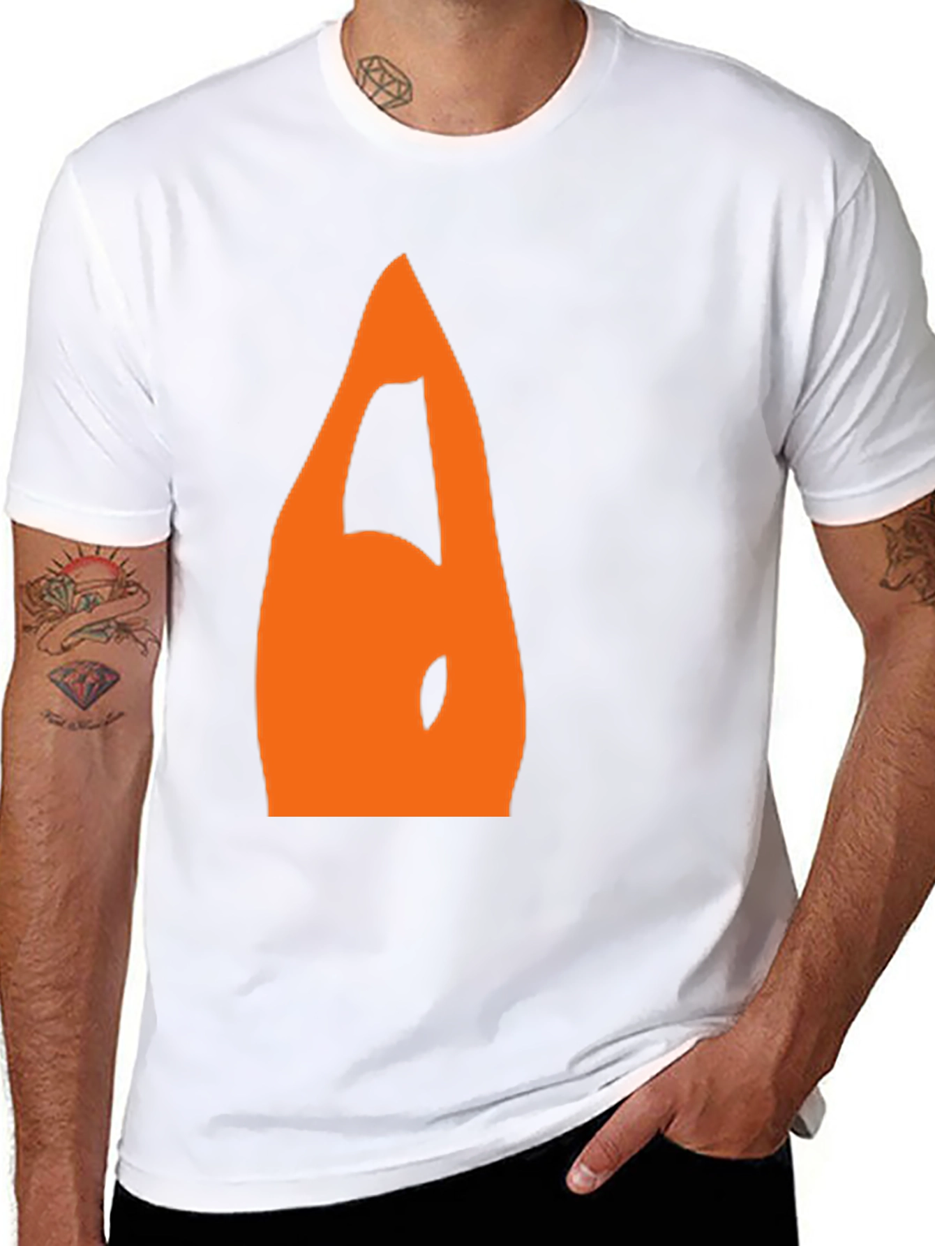 Mens Black T-Shirt with Orange Abstract Design