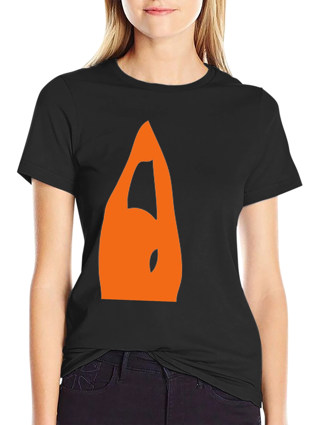 Mens Black T-Shirt with Orange Abstract Design