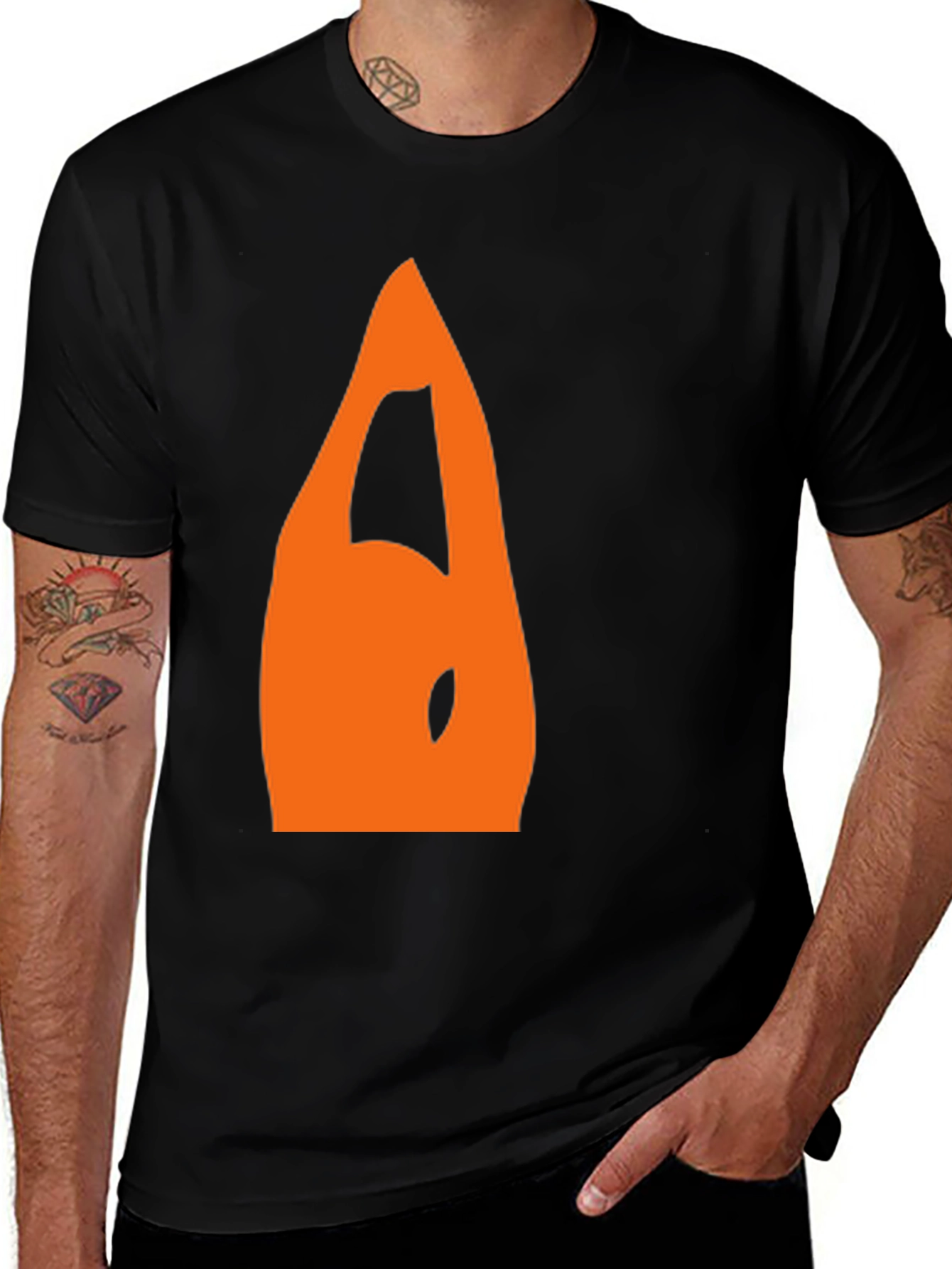 Mens Black T-Shirt with Orange Abstract Design
