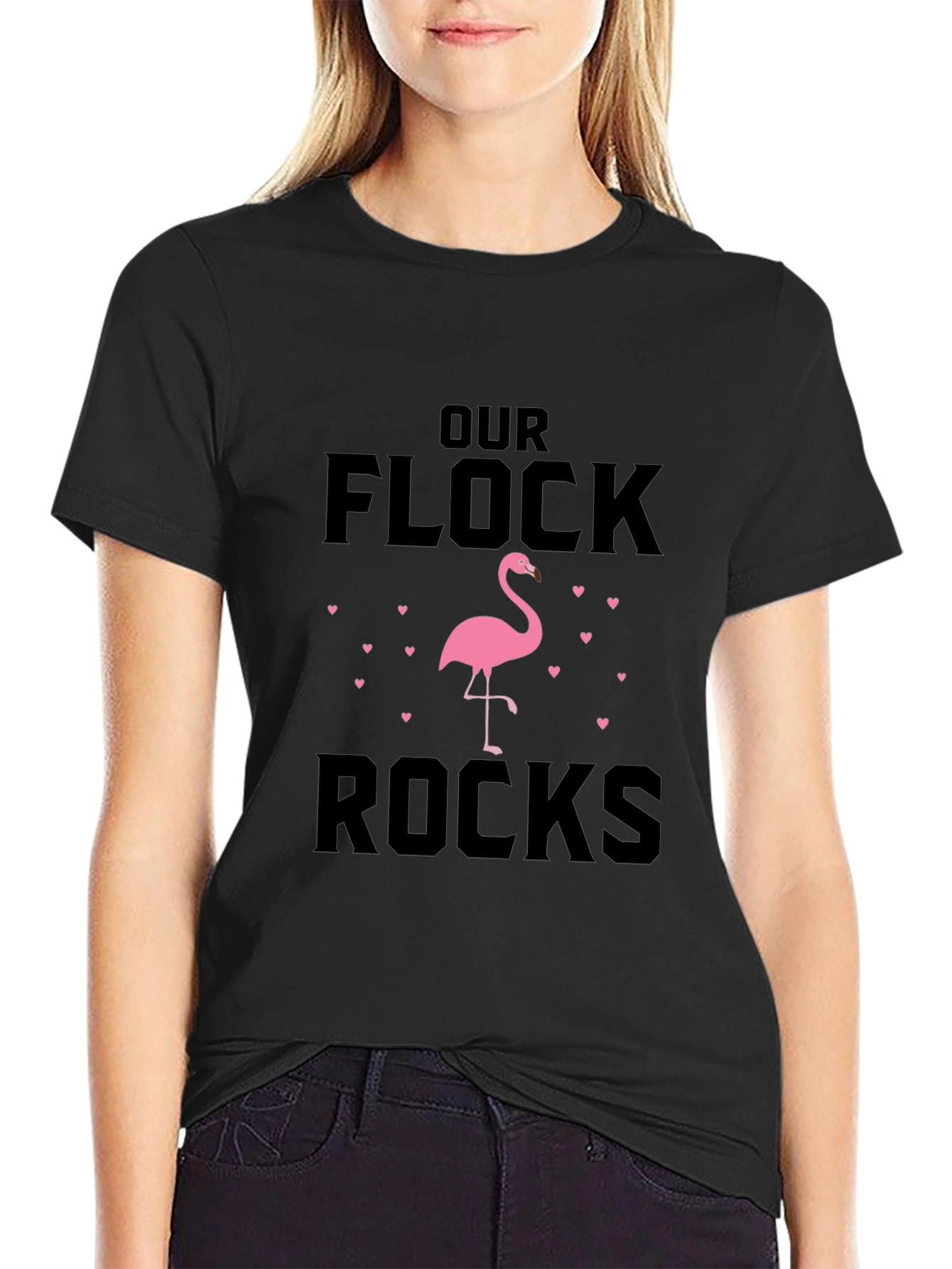 Our Flock Rocks Flamingo Graphic T-Shirt