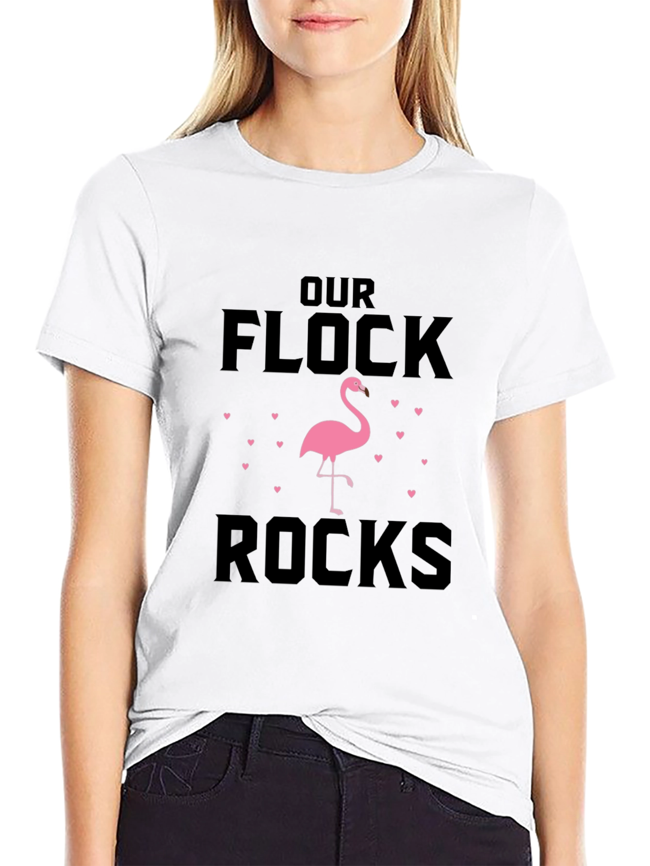 Our Flock Rocks Flamingo Graphic T-Shirt