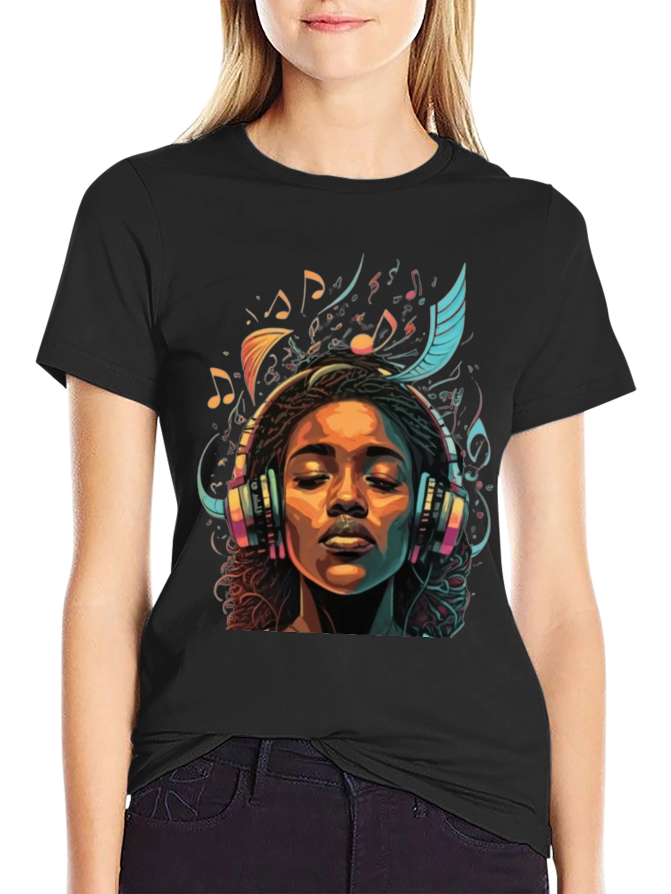 Music Lover Graphic Tee - Black Cotton Comfort