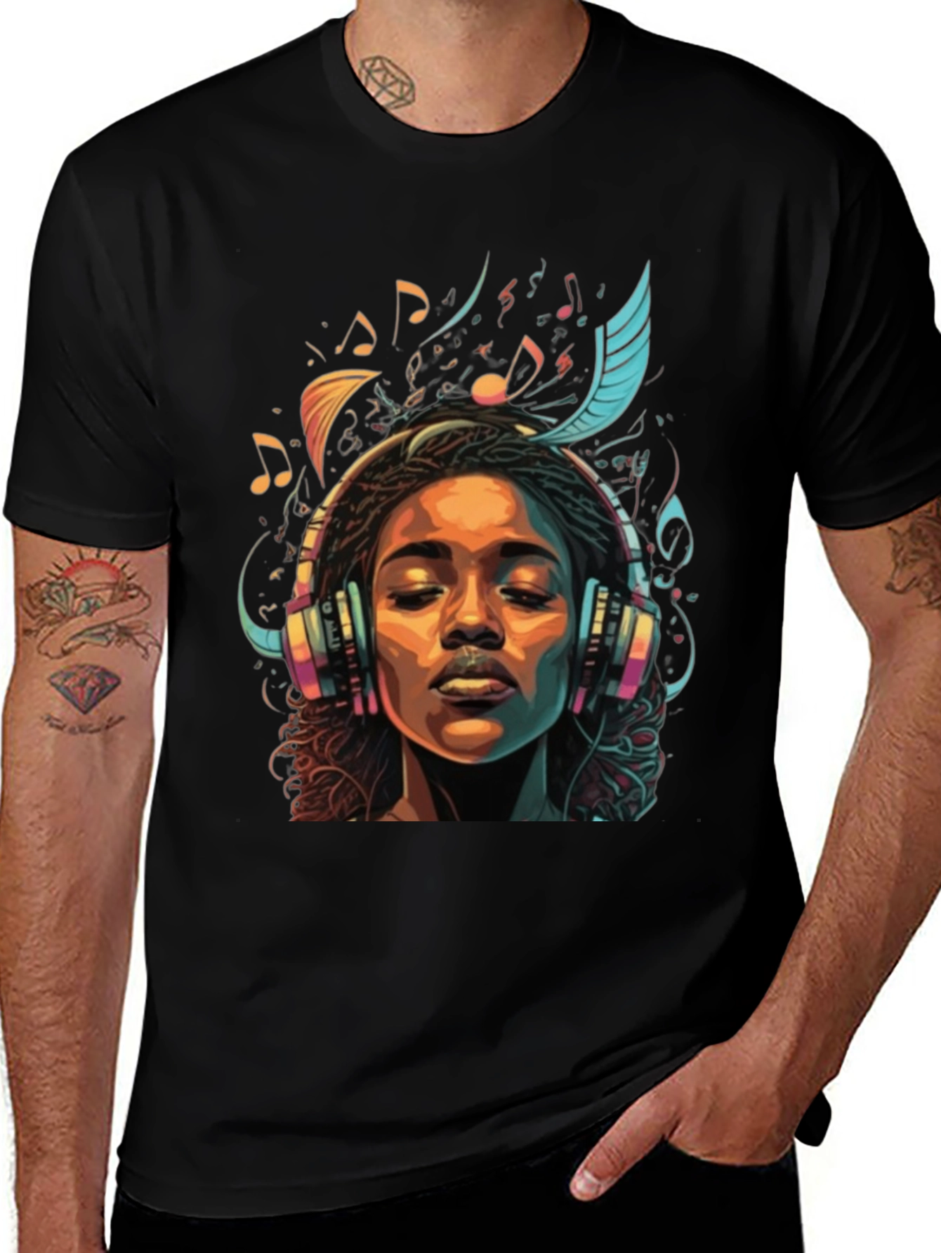 Music Lover Graphic Tee - Black Cotton Comfort