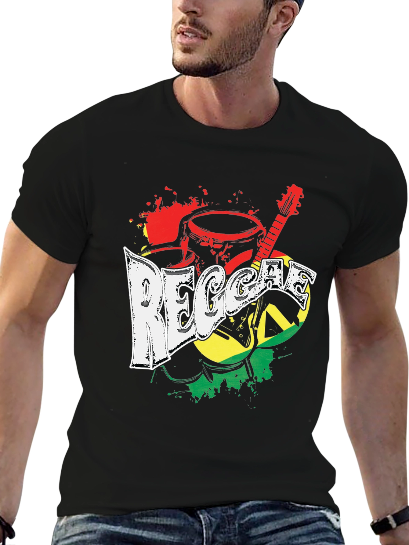 Reggae Music Graphic Print Crew Neck T-Shirt