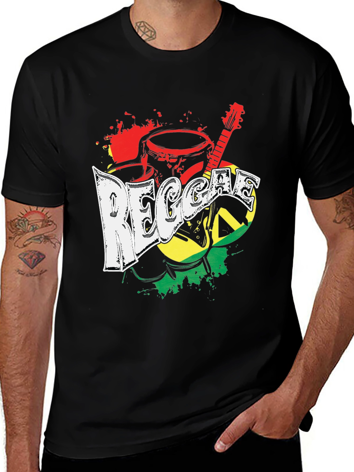 Reggae Music Graphic Print Crew Neck T-Shirt