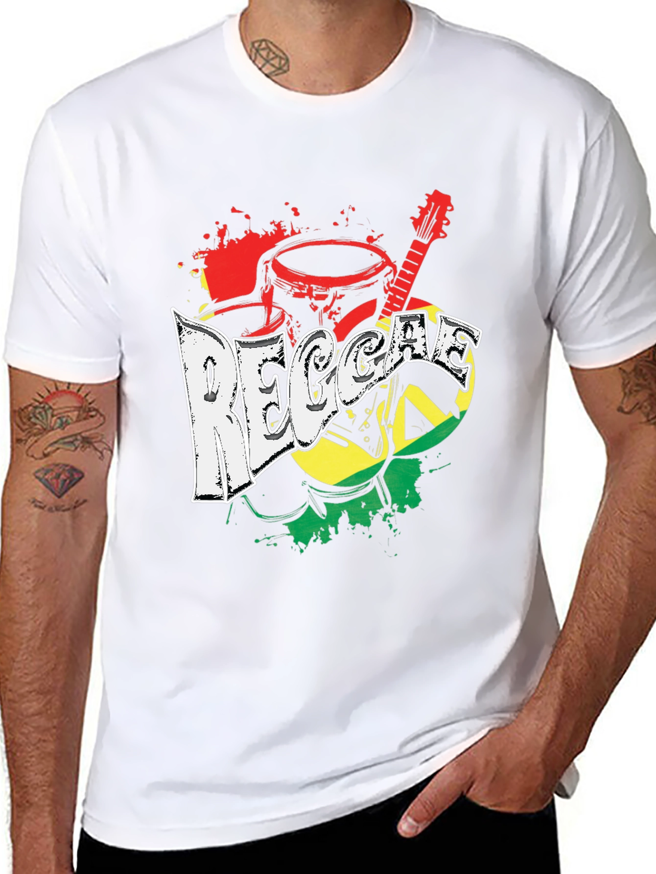 Reggae Music Graphic Print Crew Neck T-Shirt