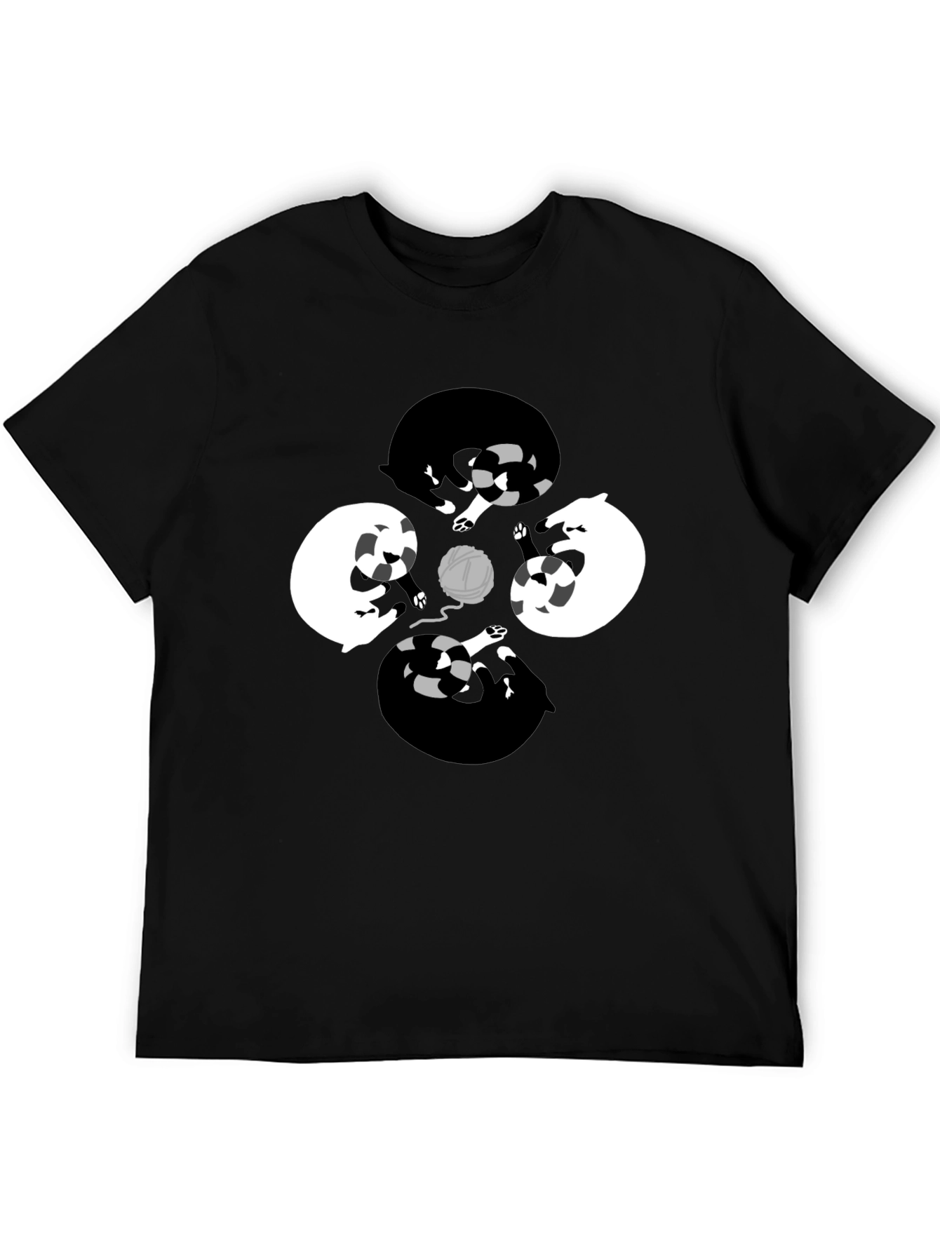Yin Yang Cats & Yarn Black T-Shirt