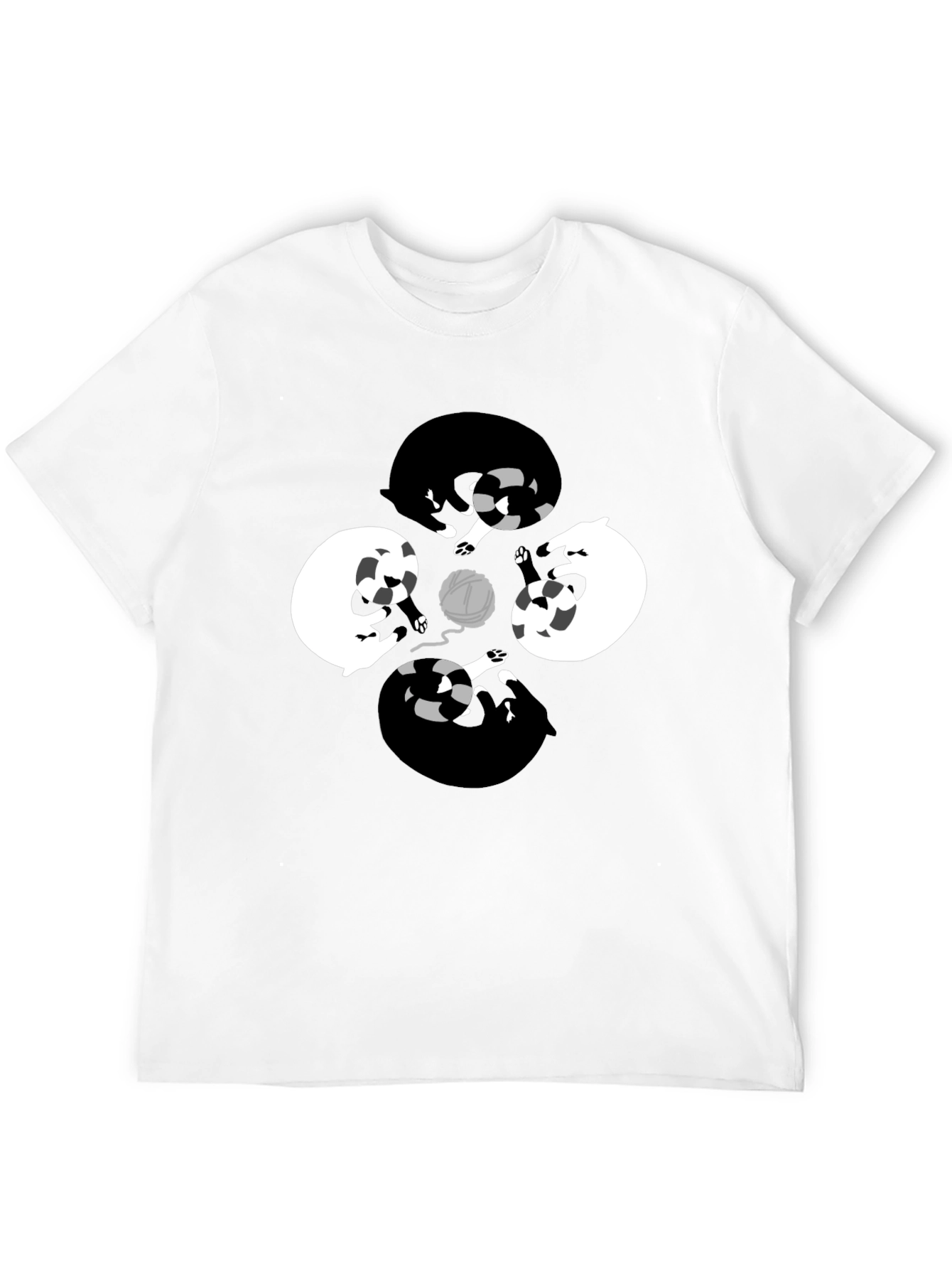 Yin Yang Cats & Yarn Black T-Shirt