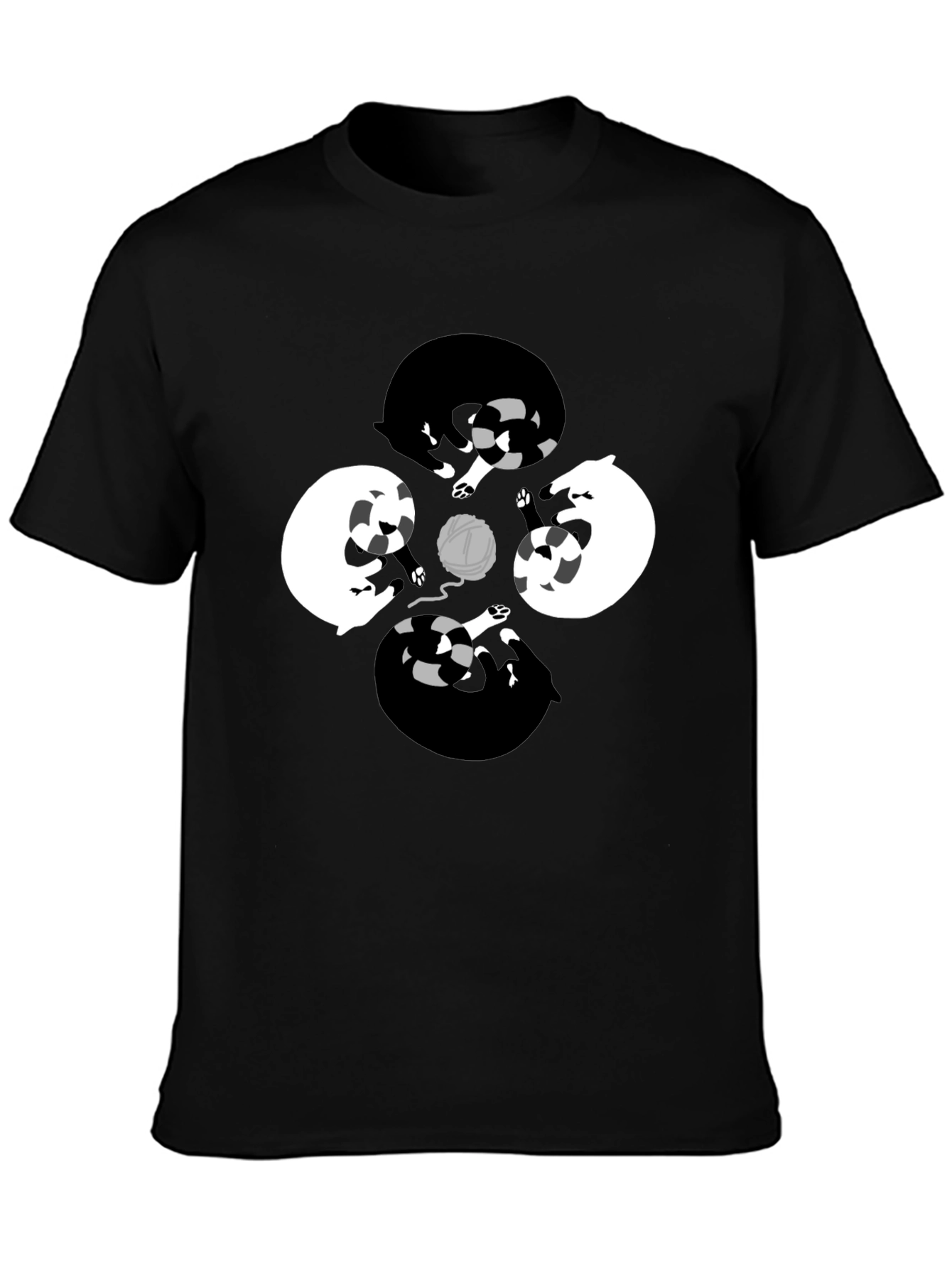 Yin Yang Cats & Yarn Black T-Shirt