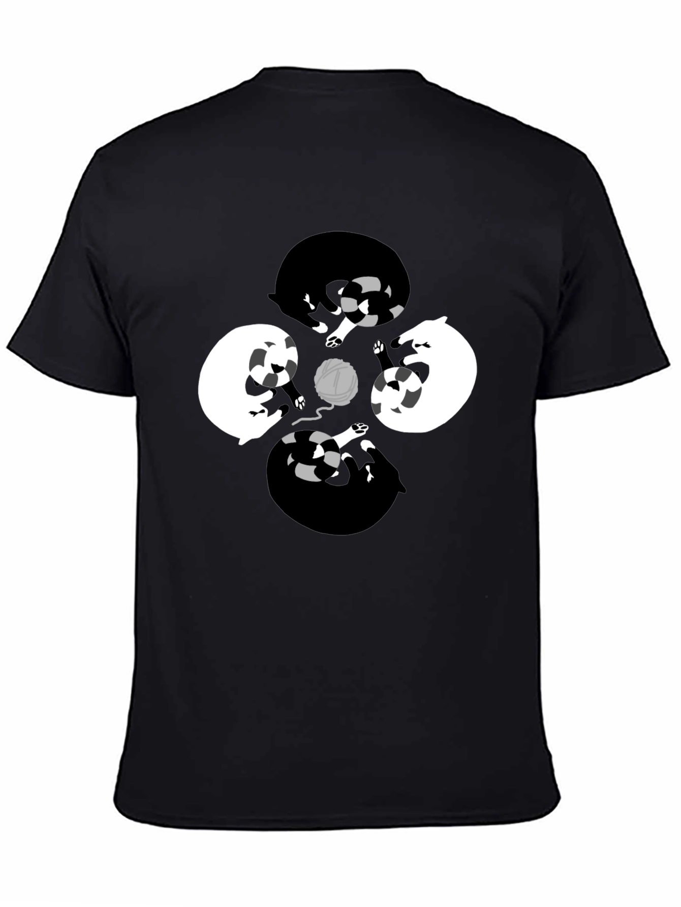 Yin Yang Cats & Yarn Black T-Shirt