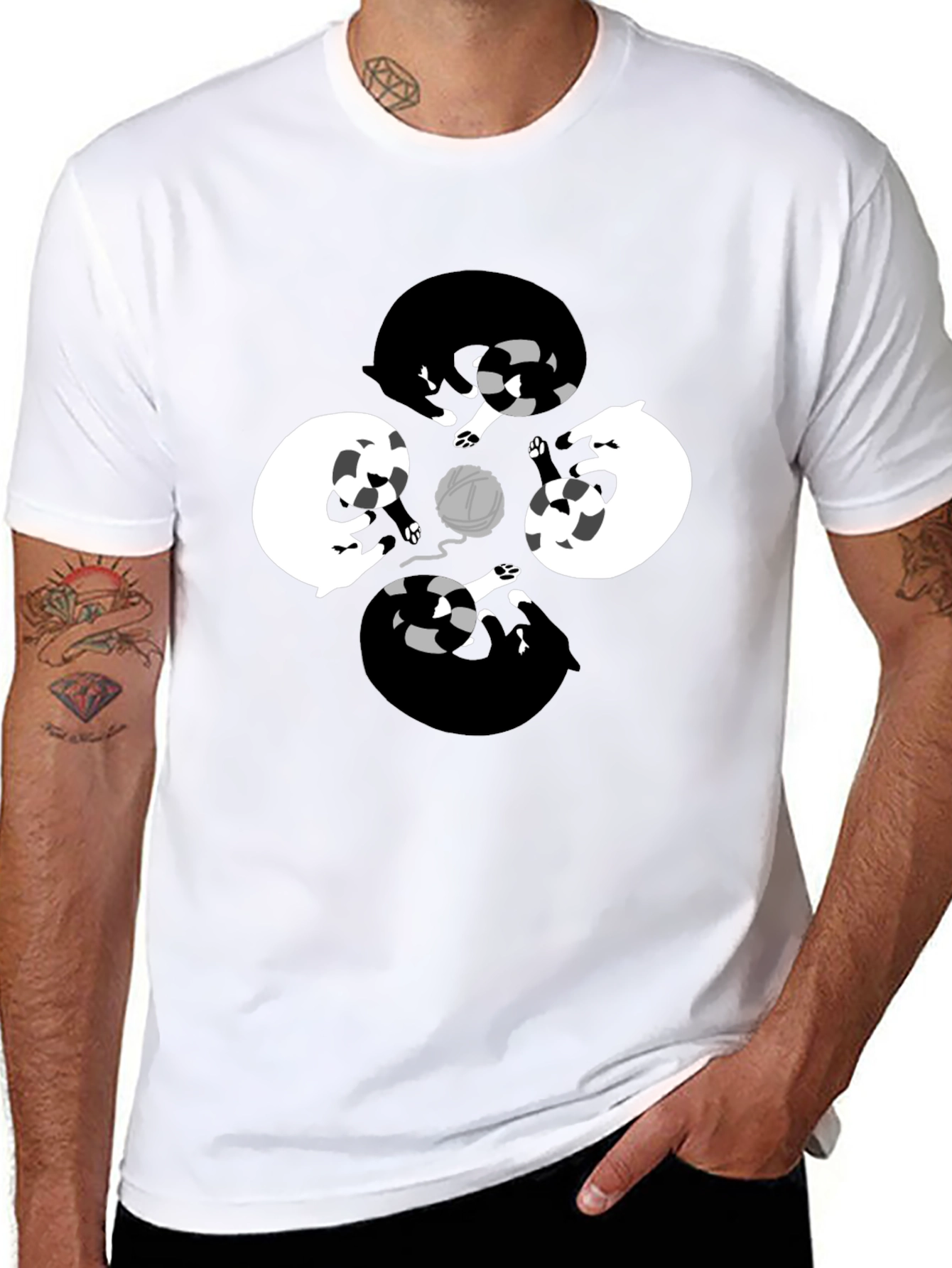 Yin Yang Cats & Yarn Black T-Shirt