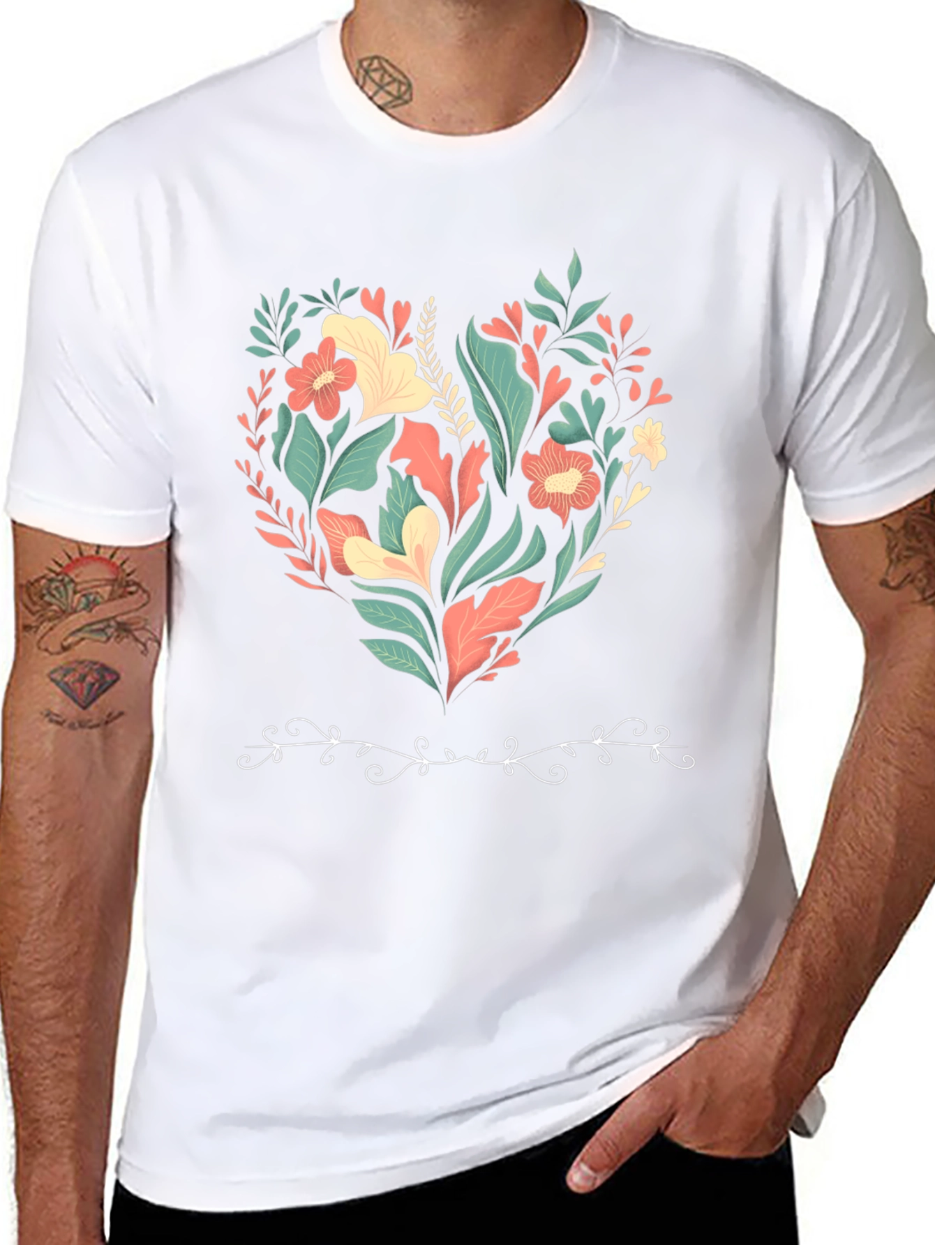 Floral Heart Graphic Print Black T-Shirt