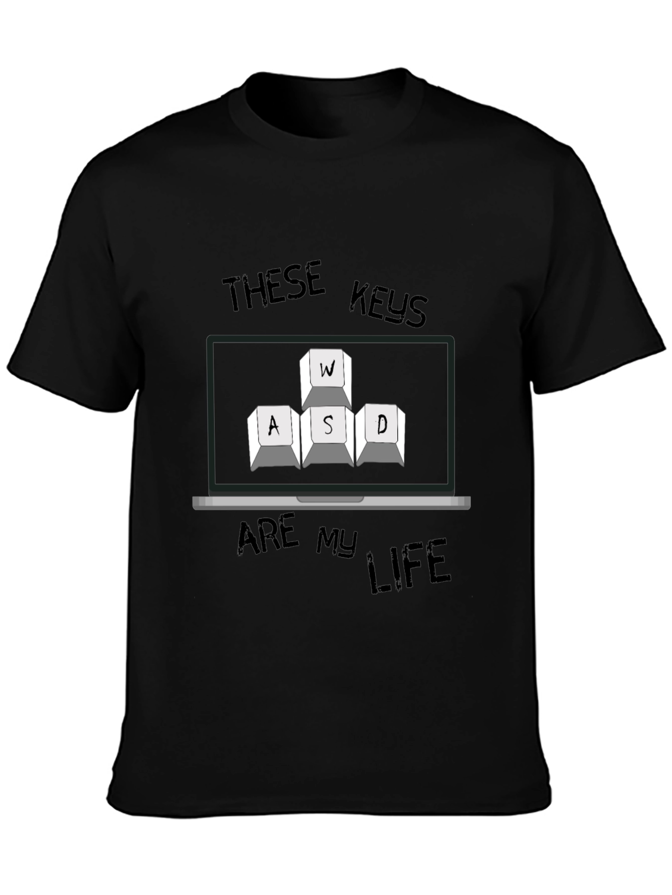 Gaming Keys Mens Black T-Shirt - WASD Keyboard