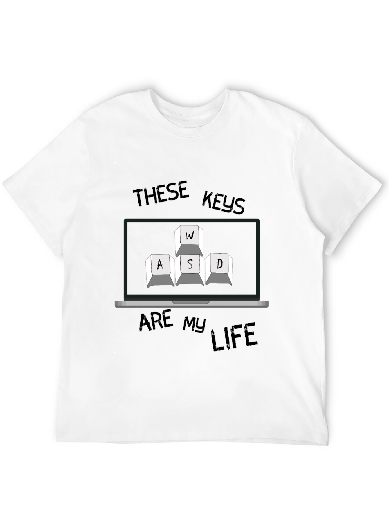 Gaming Keys Mens Black T-Shirt - WASD Keyboard