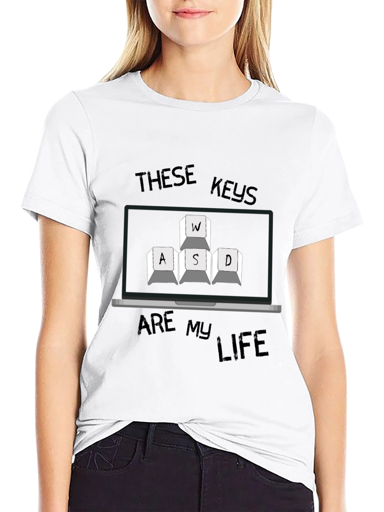Gaming Keys Mens Black T-Shirt - WASD Keyboard