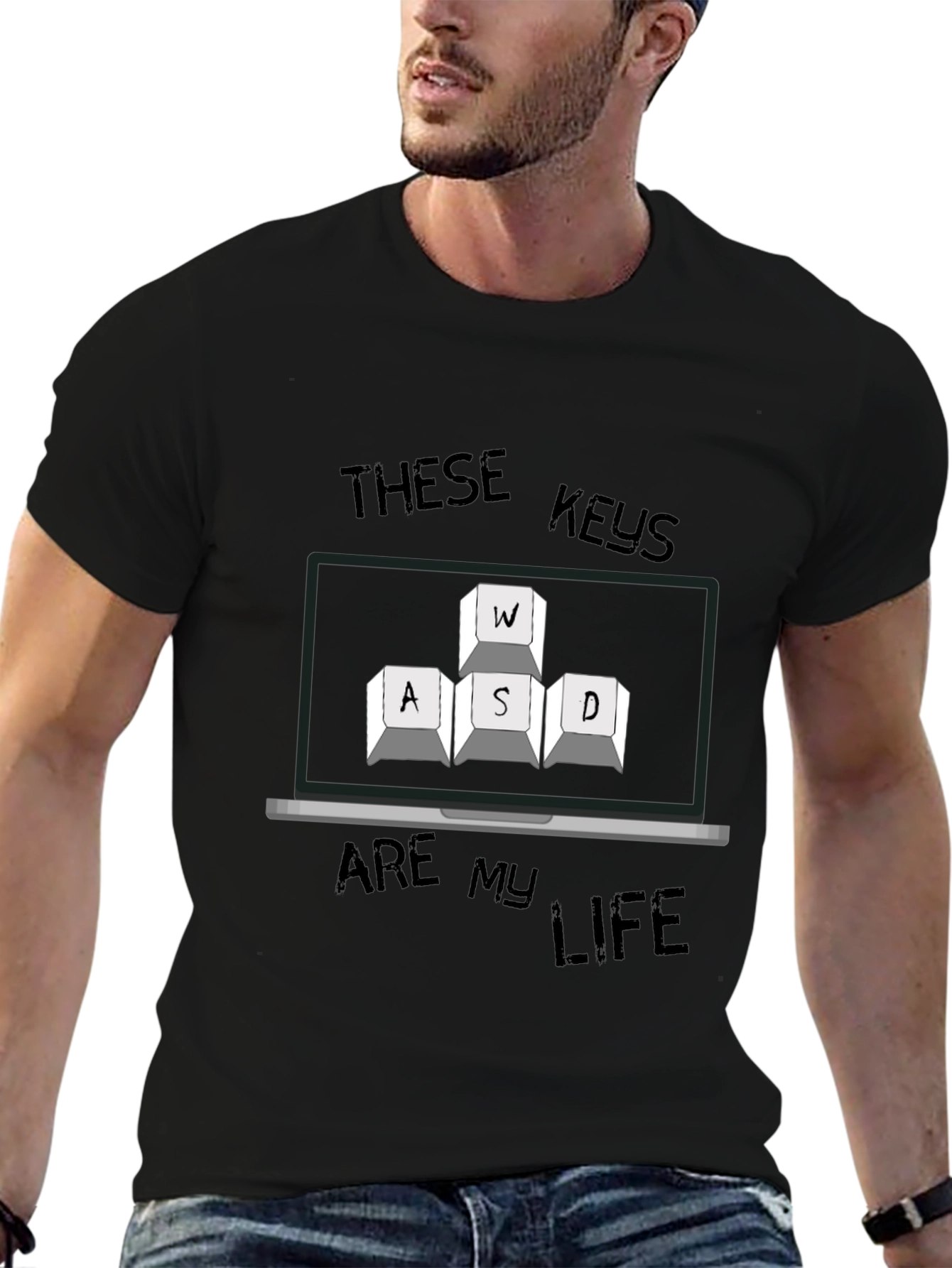 Gaming Keys Mens Black T-Shirt - WASD Keyboard