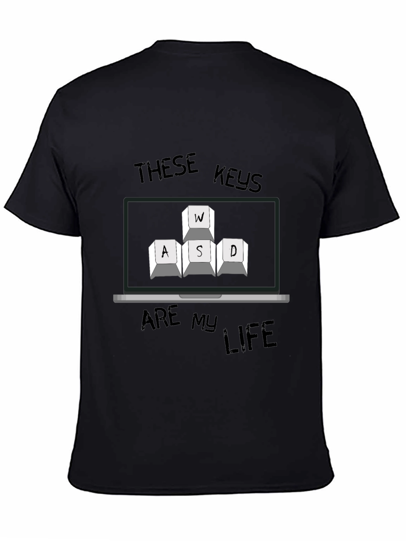 Gaming Keys Mens Black T-Shirt - WASD Keyboard
