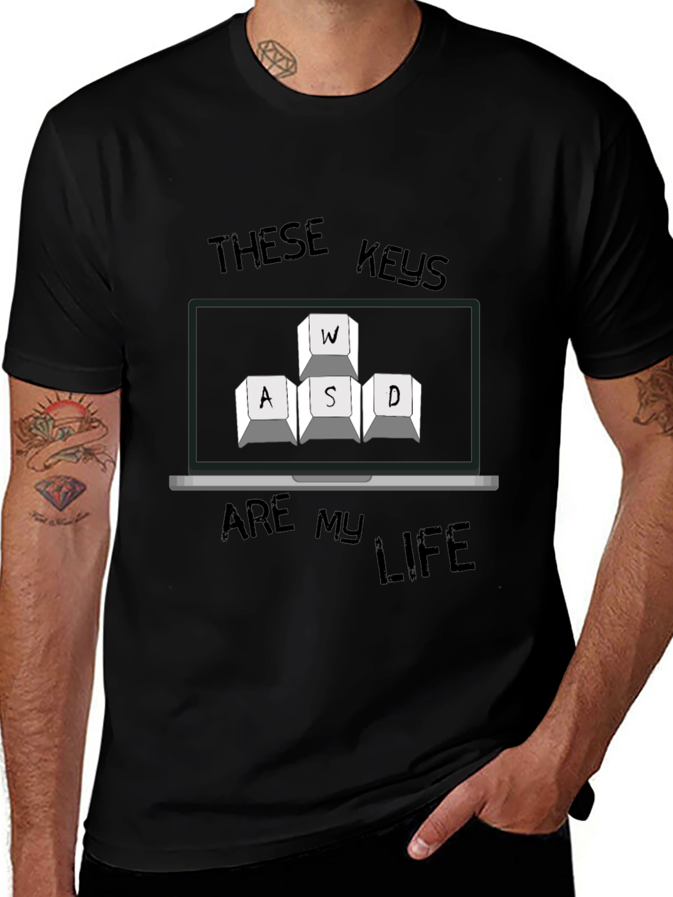 Gaming Keys Mens Black T-Shirt - WASD Keyboard