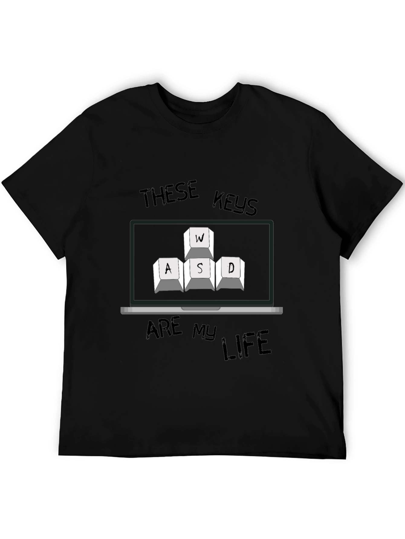 Gaming Keys Mens Black T-Shirt - WASD Keyboard