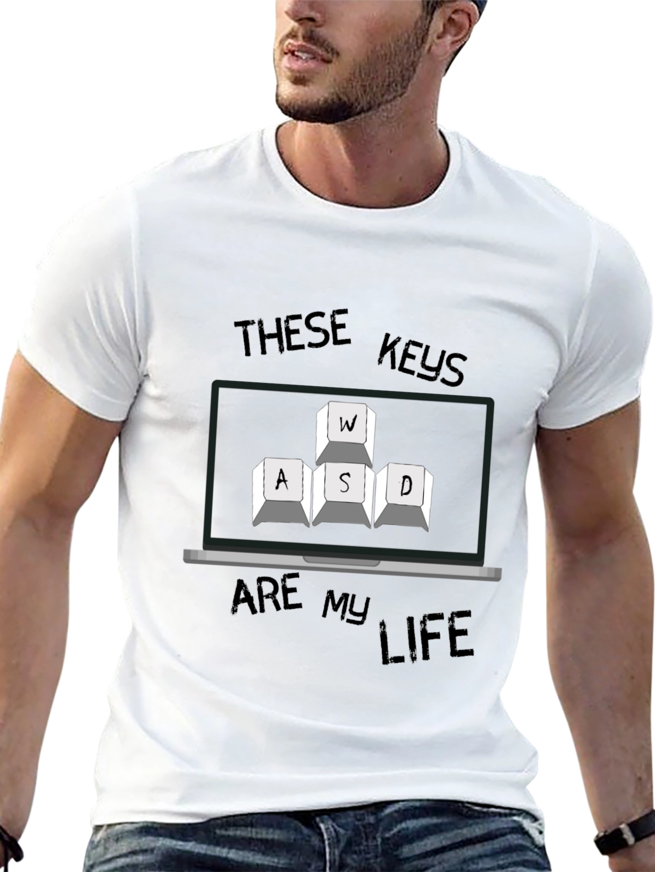 Gaming Keys Mens Black T-Shirt - WASD Keyboard