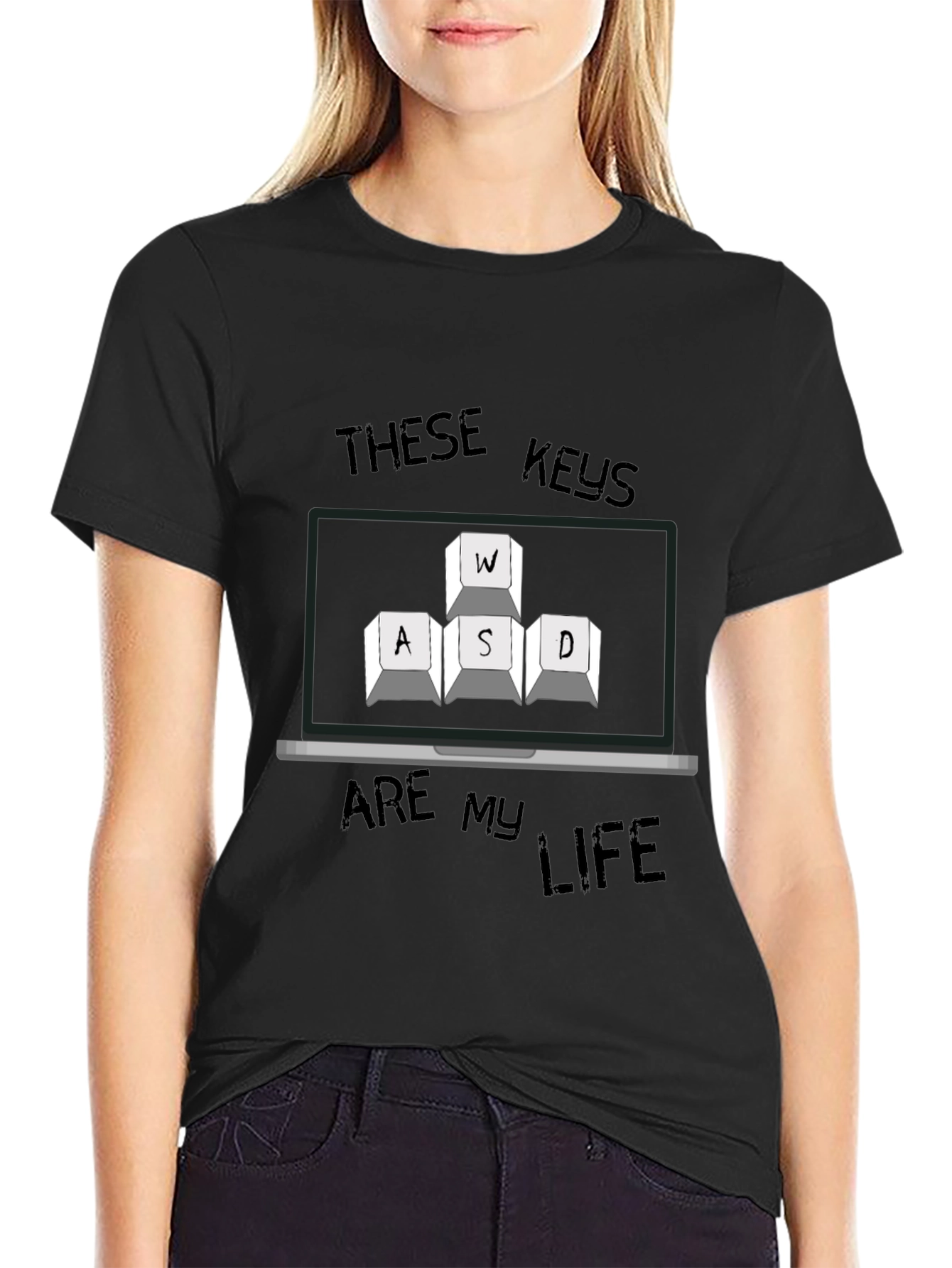 Gaming Keys Mens Black T-Shirt - WASD Keyboard