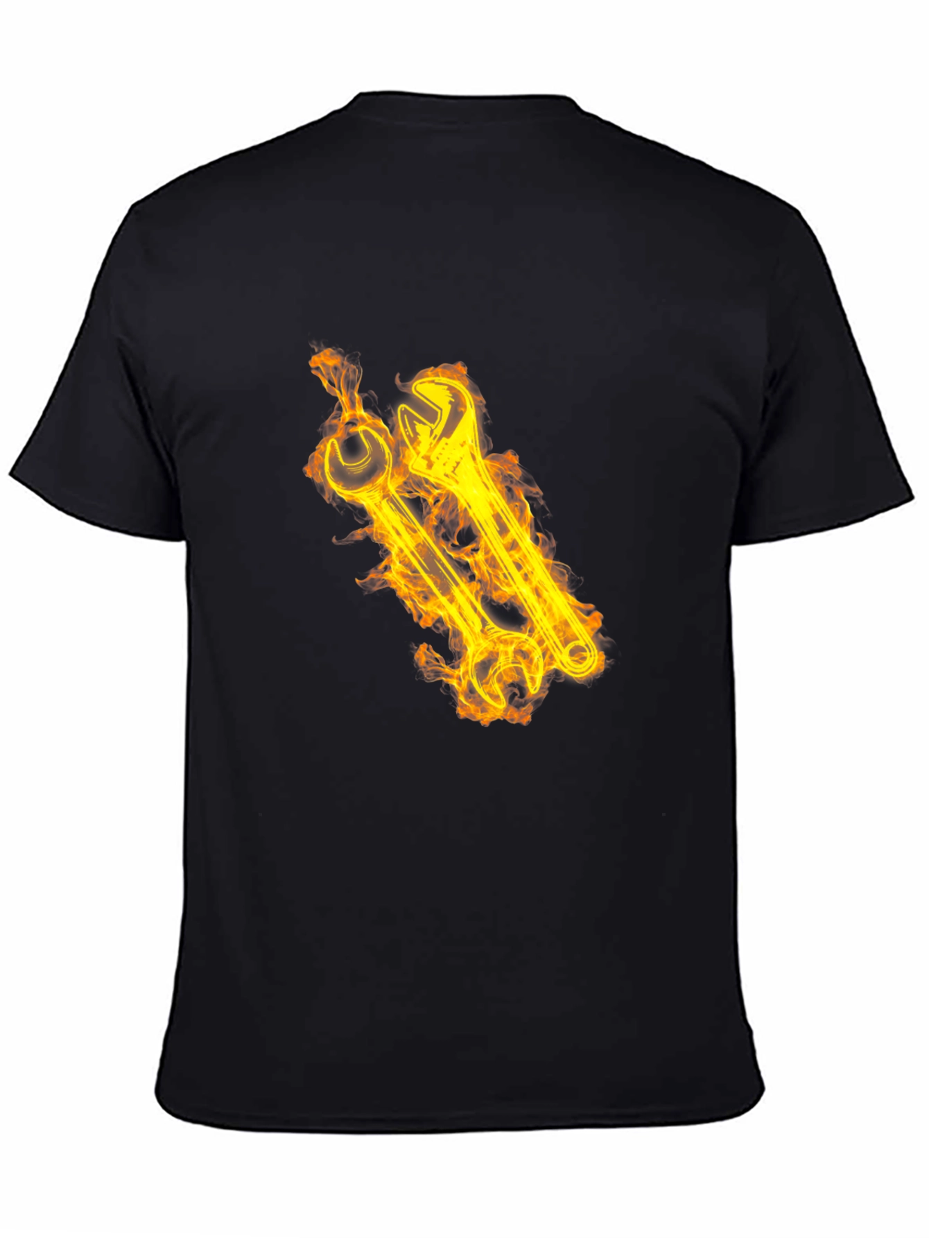 Fiery Wrench Graphic Black T-Shirt