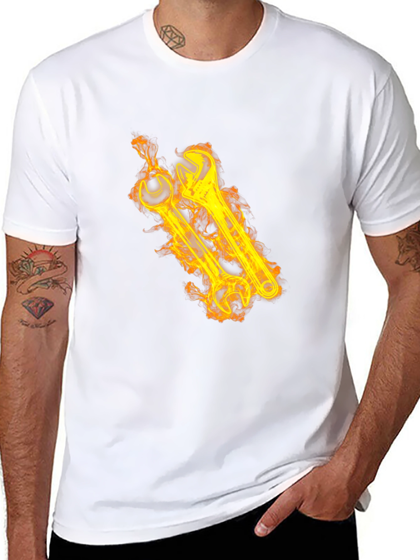 Fiery Wrench Graphic Black T-Shirt