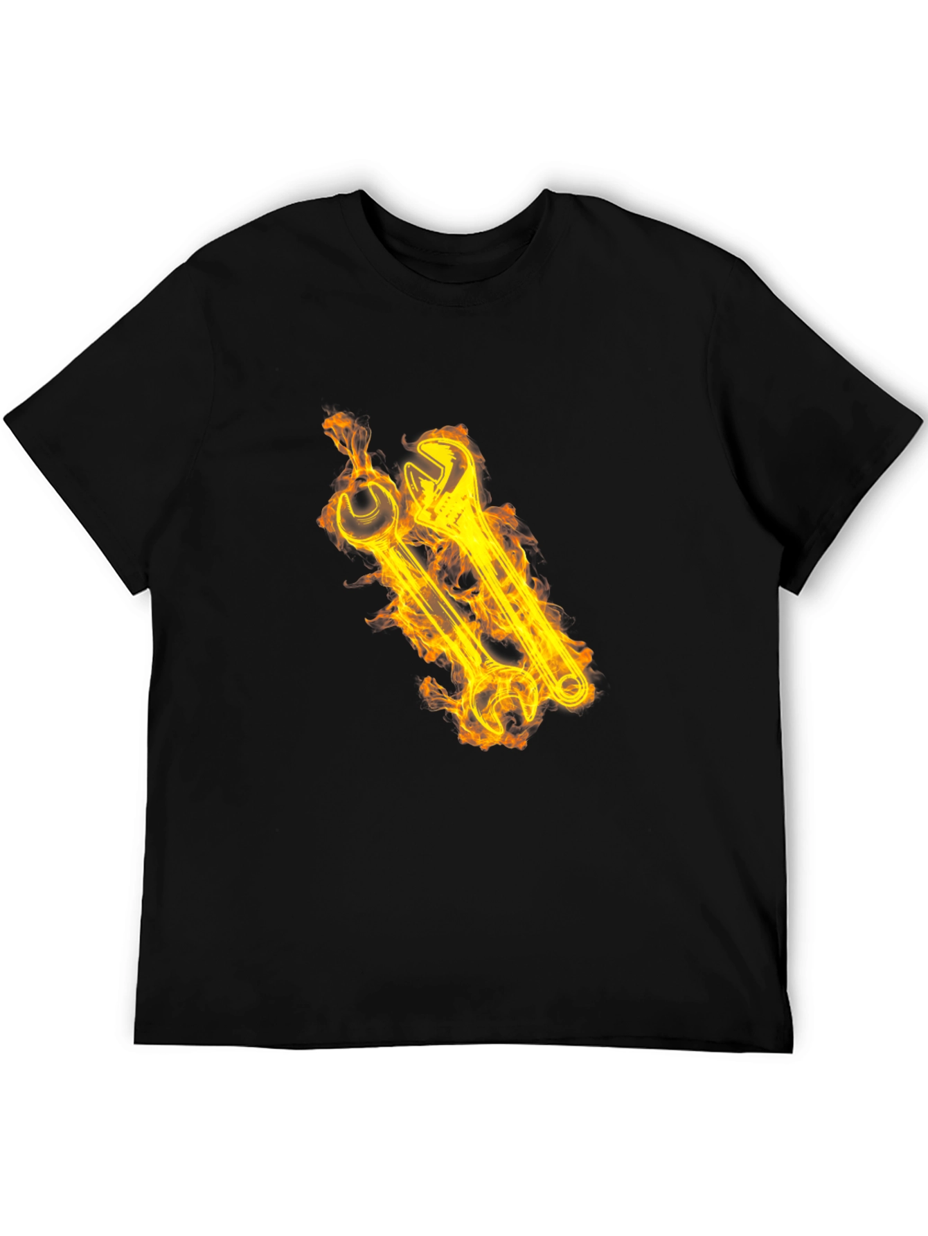 Fiery Wrench Graphic Black T-Shirt