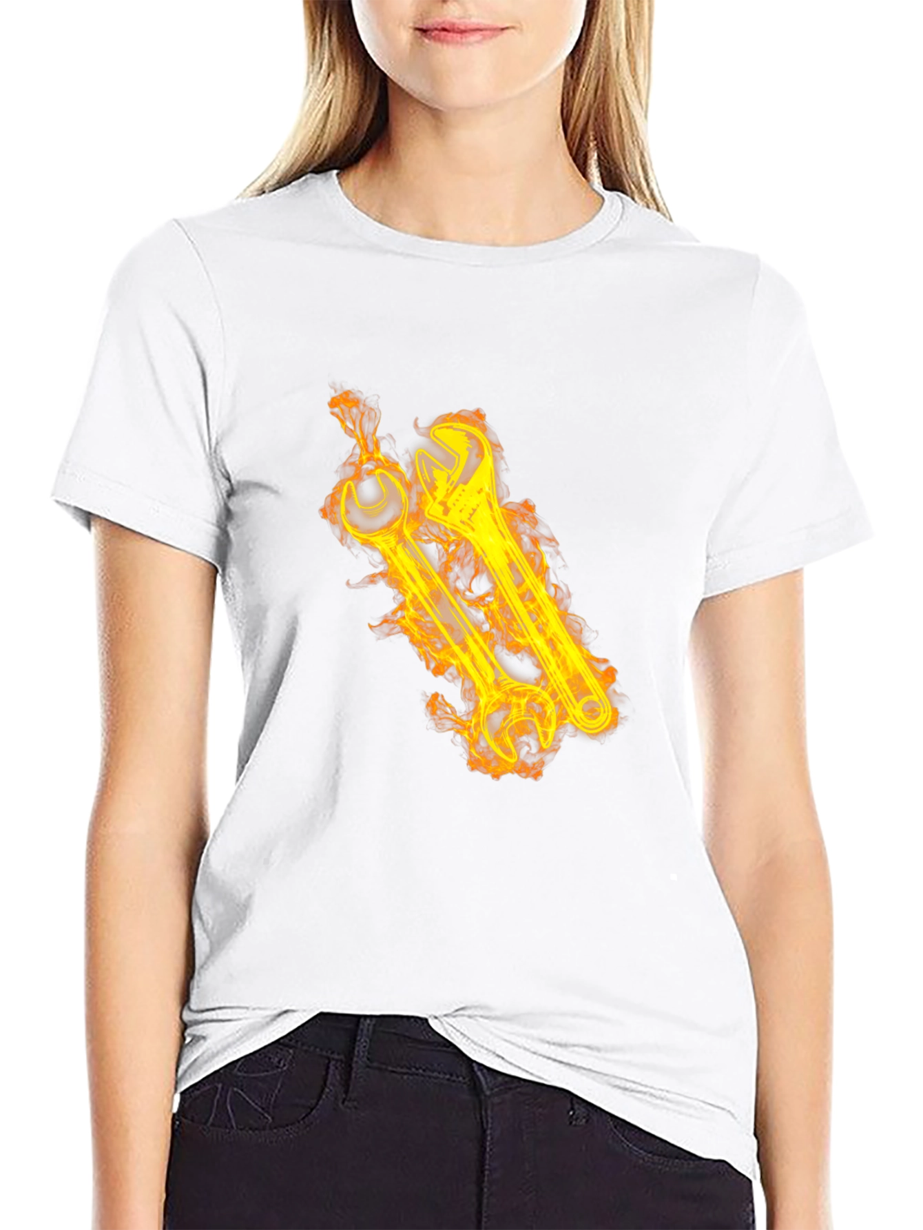 Fiery Wrench Graphic Black T-Shirt