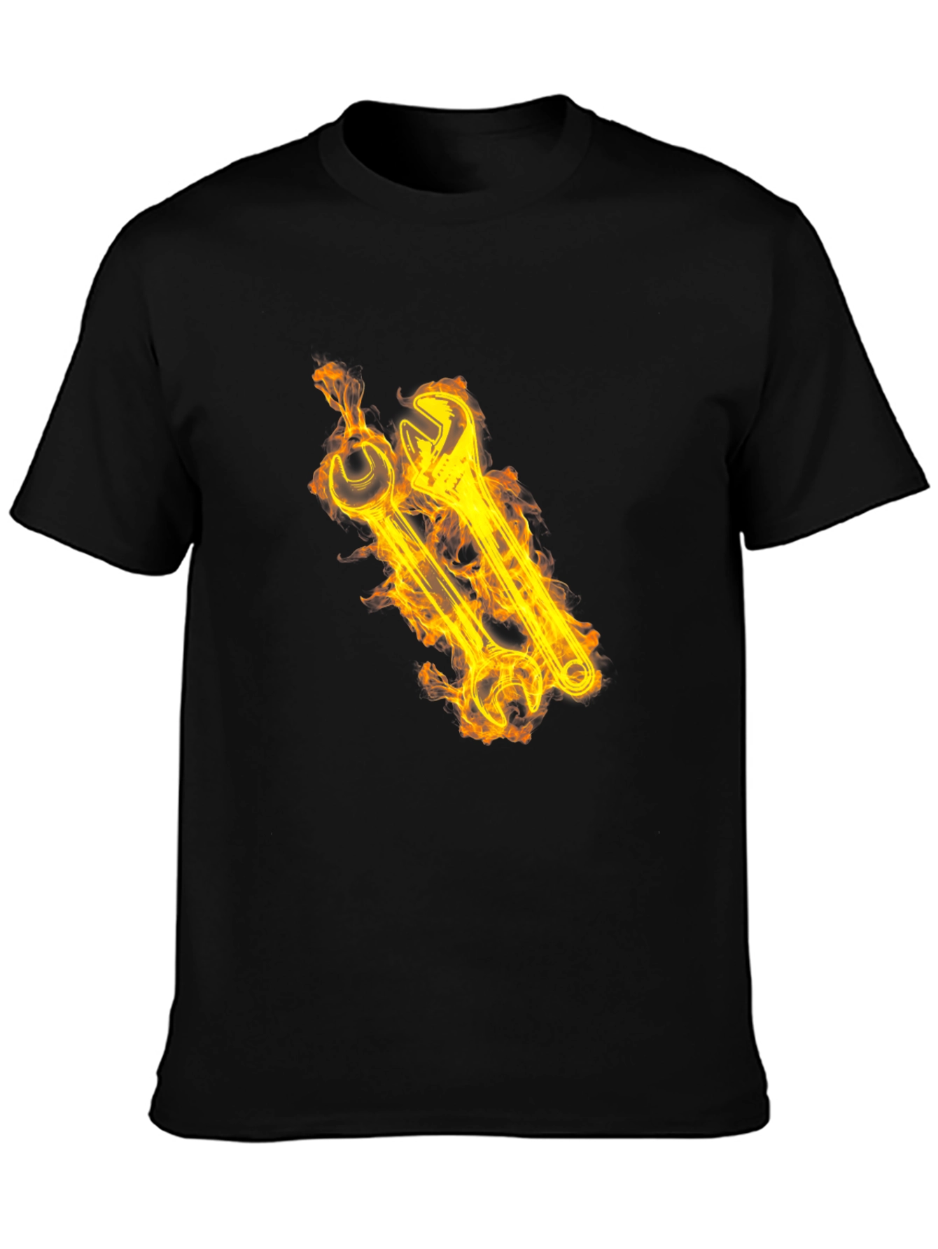 Fiery Wrench Graphic Black T-Shirt