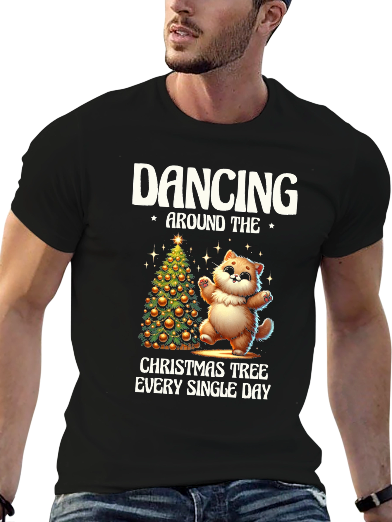 Dancing Cat Christmas Tree Tee