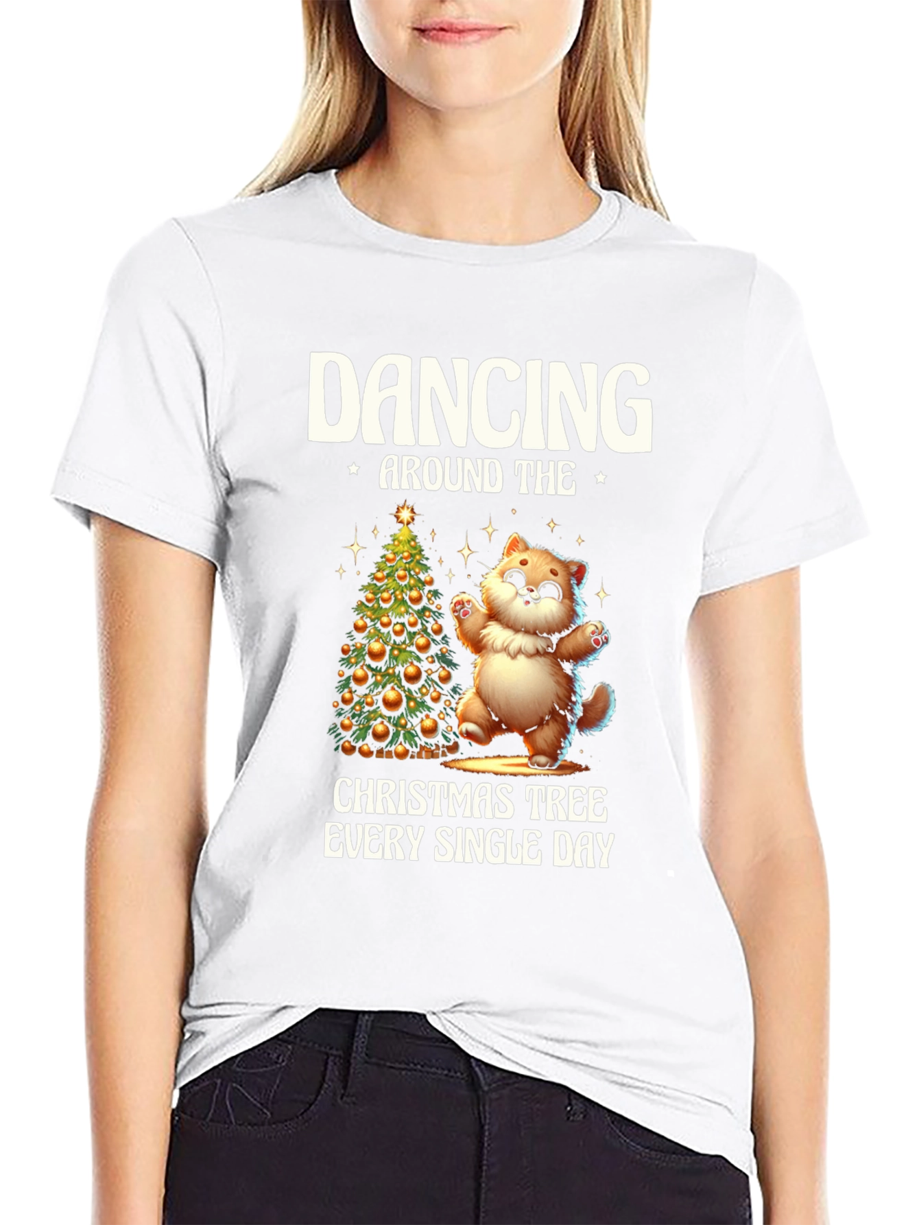 Dancing Cat Christmas Tree Tee