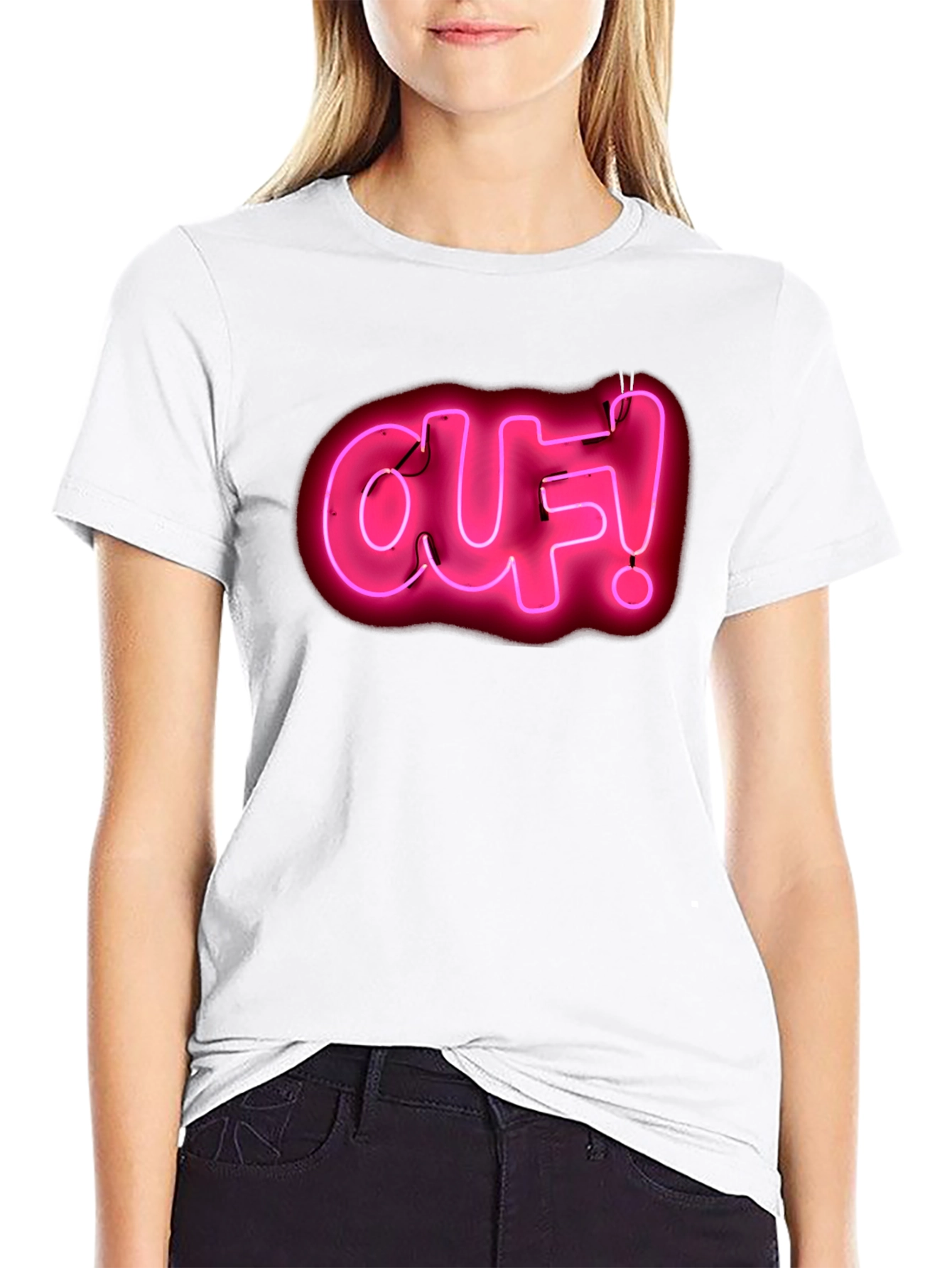 Ouf! Neon Pink Graphic Black T-Shirt