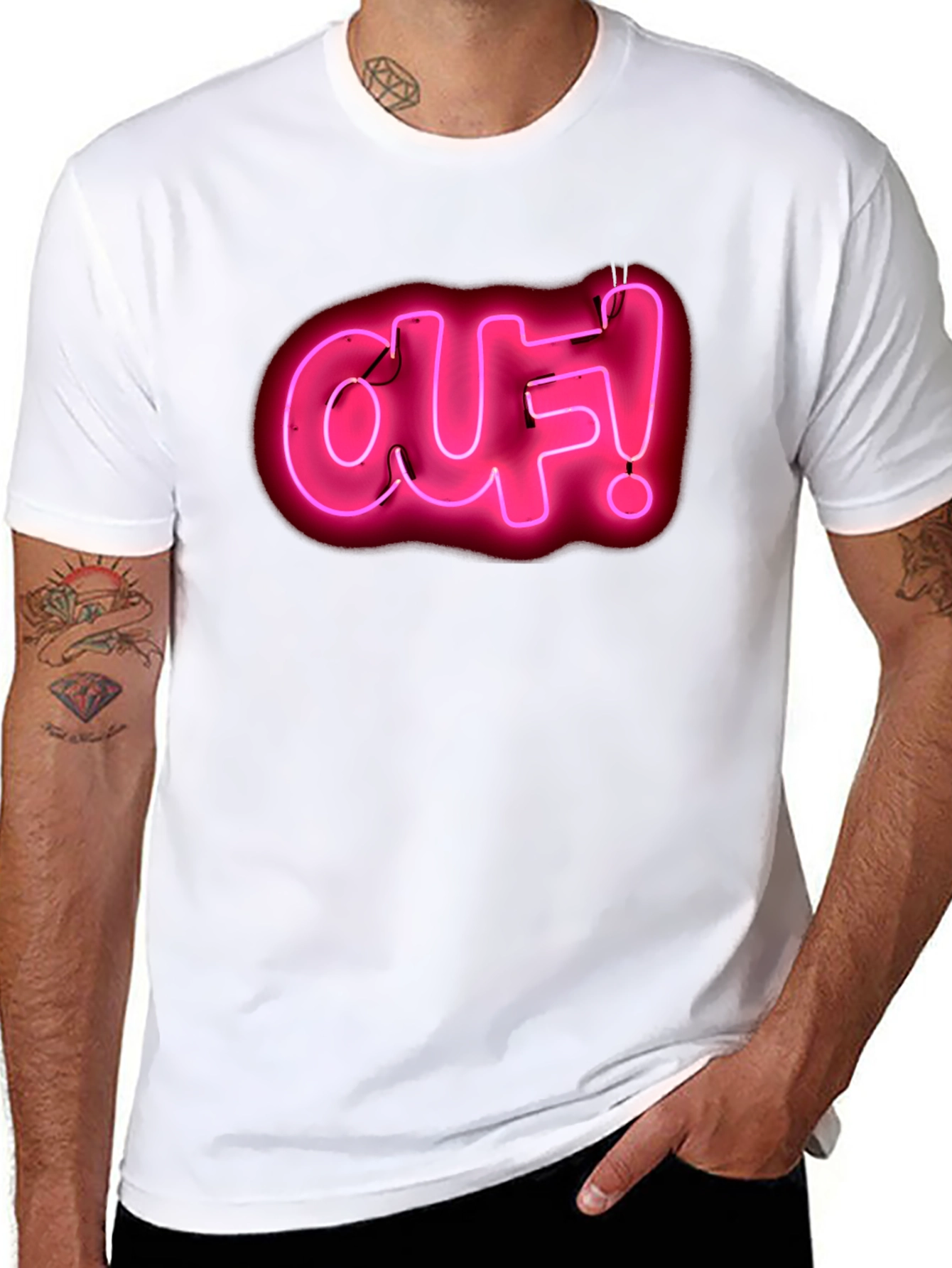 Ouf! Neon Pink Graphic Black T-Shirt