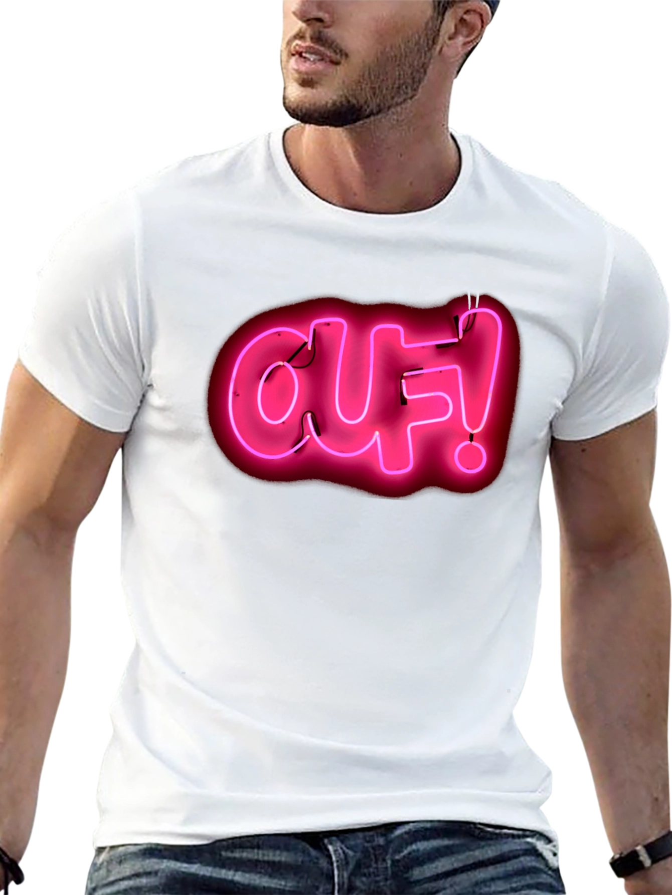 Ouf! Neon Pink Graphic Black T-Shirt