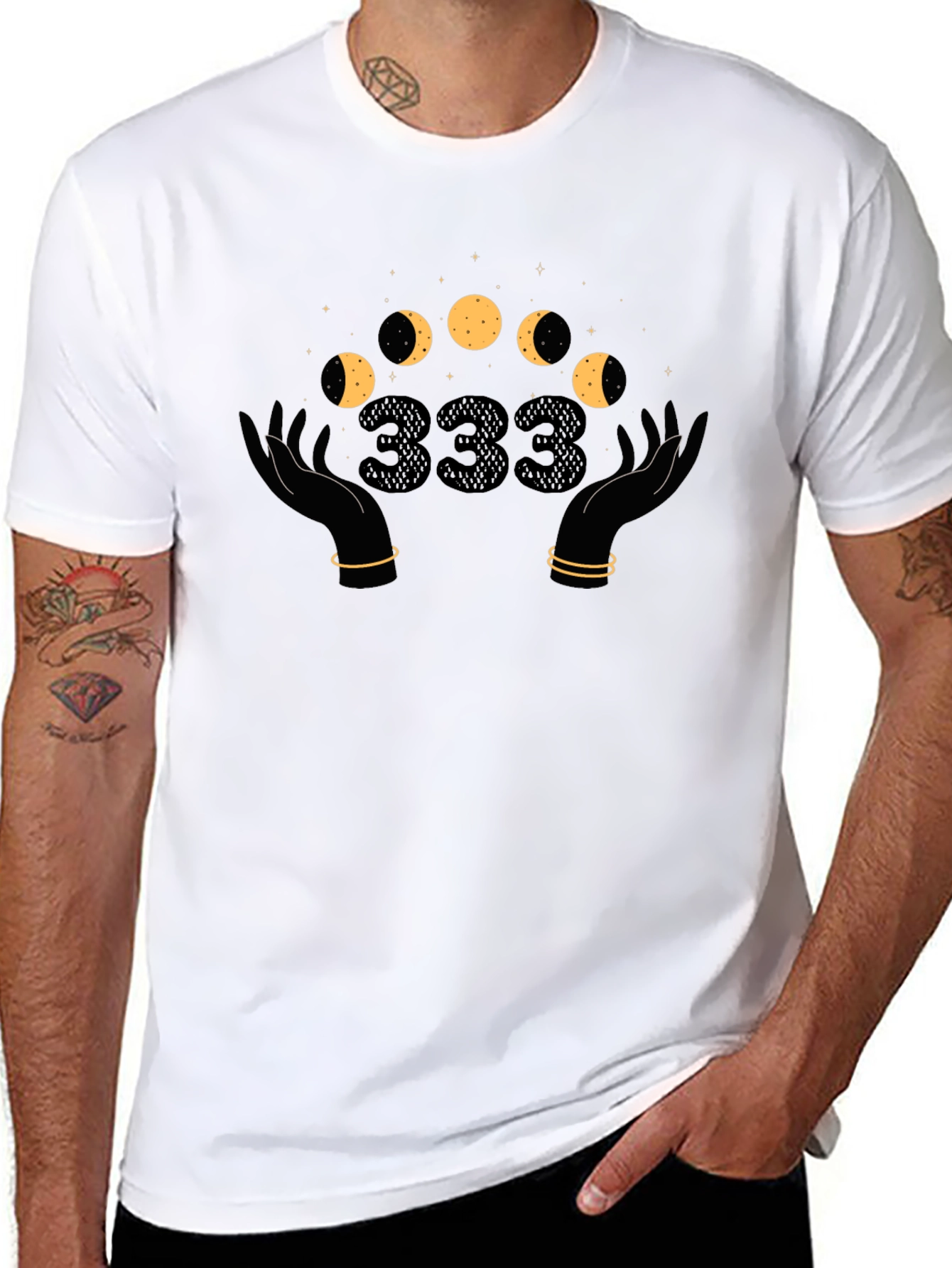 Mystic Moon Phases T-Shirt - Angel Number 333 Design