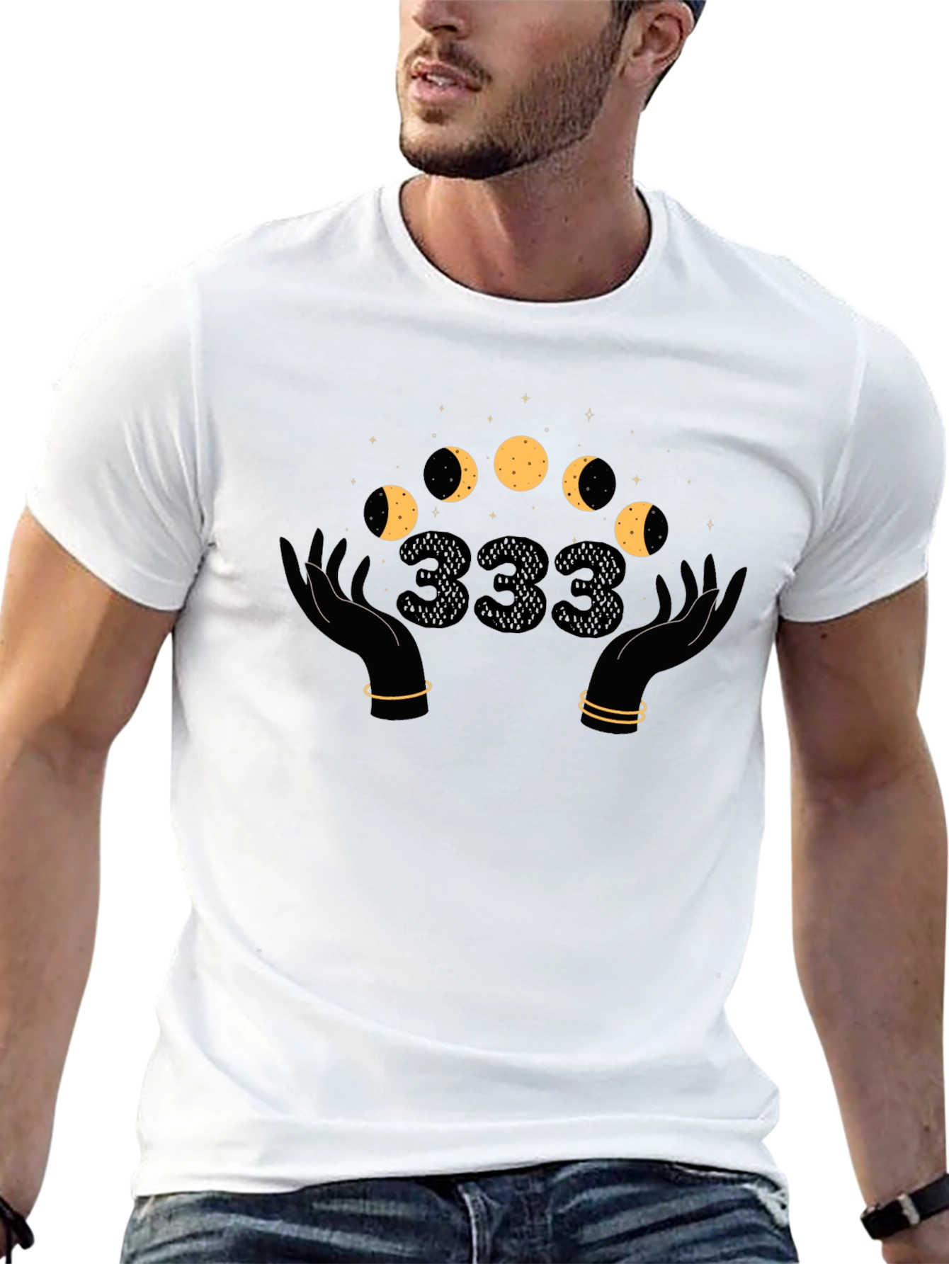 Mystic Moon Phases T-Shirt - Angel Number 333 Design