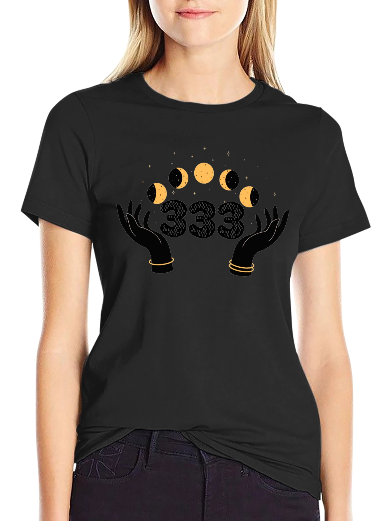 Mystic Moon Phases T-Shirt - Angel Number 333 Design