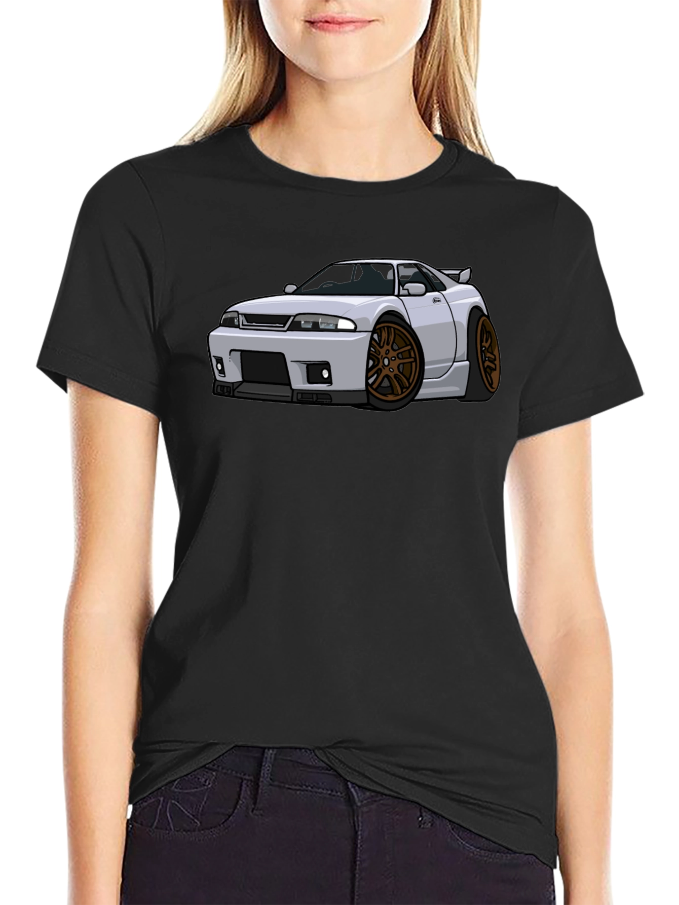 Car Cartoon Graphic Tee - Black