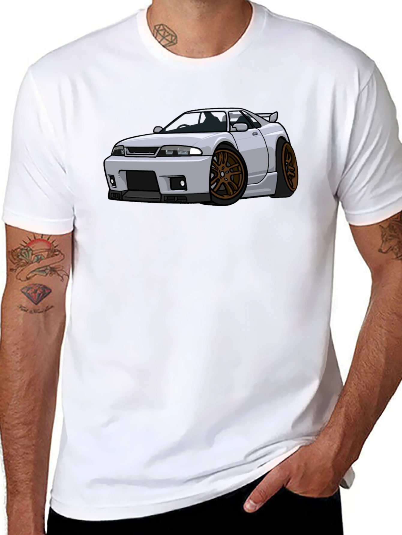 Car Cartoon Graphic Tee - Black