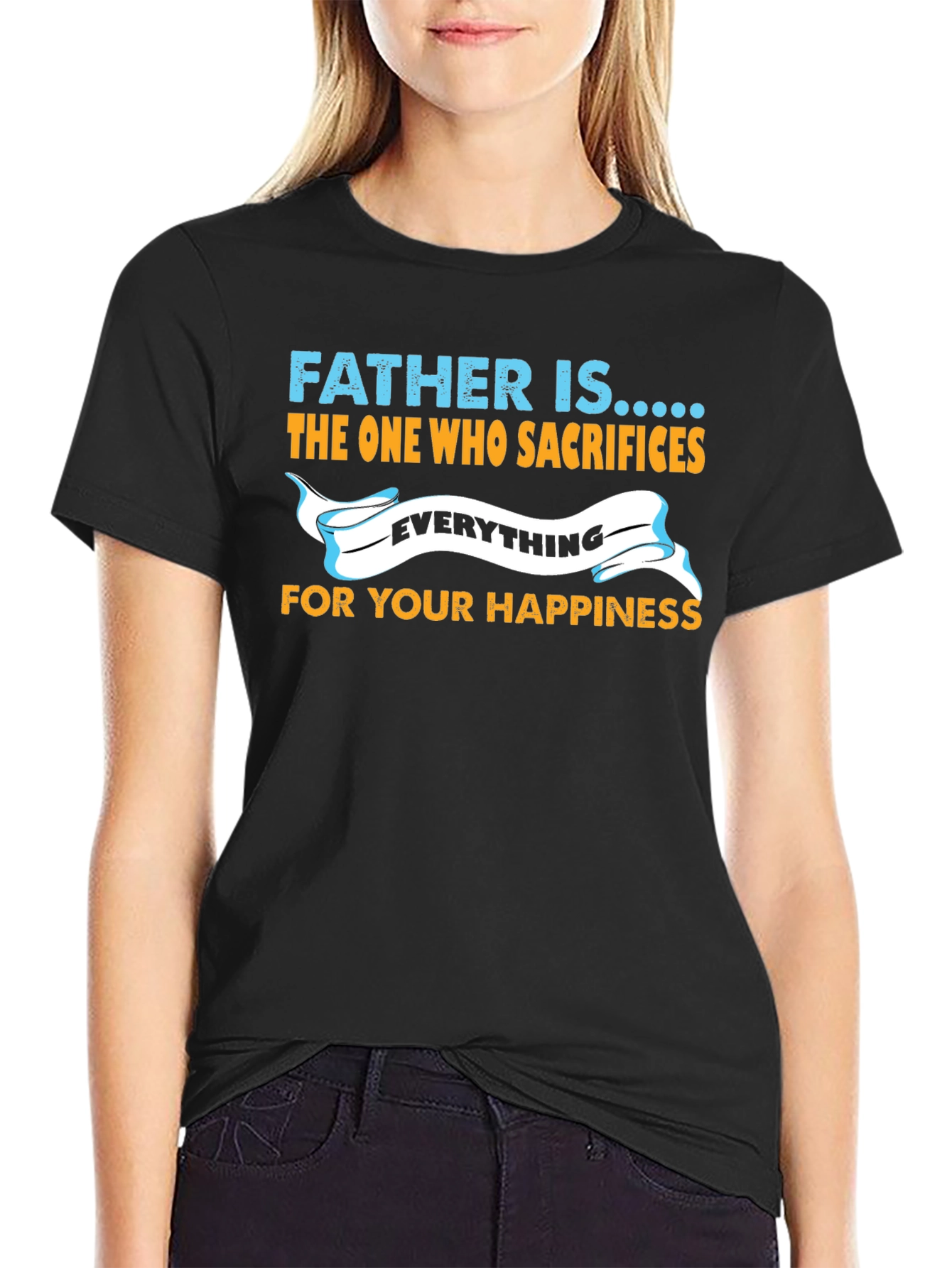 Father is... Graphic Print Black T-Shirt