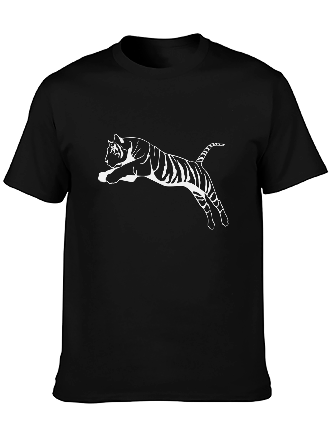 Black T-Shirt with White Tiger Graphic