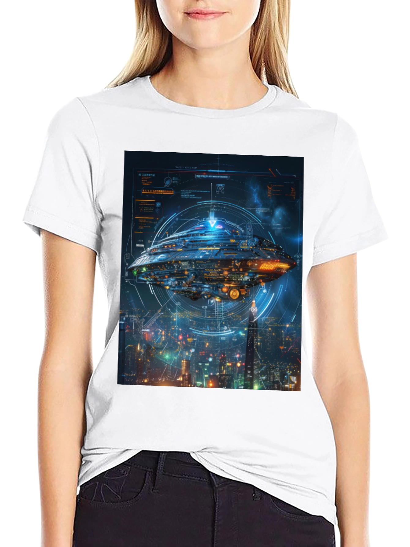 Sci-Fi Spaceship Black T-Shirt
